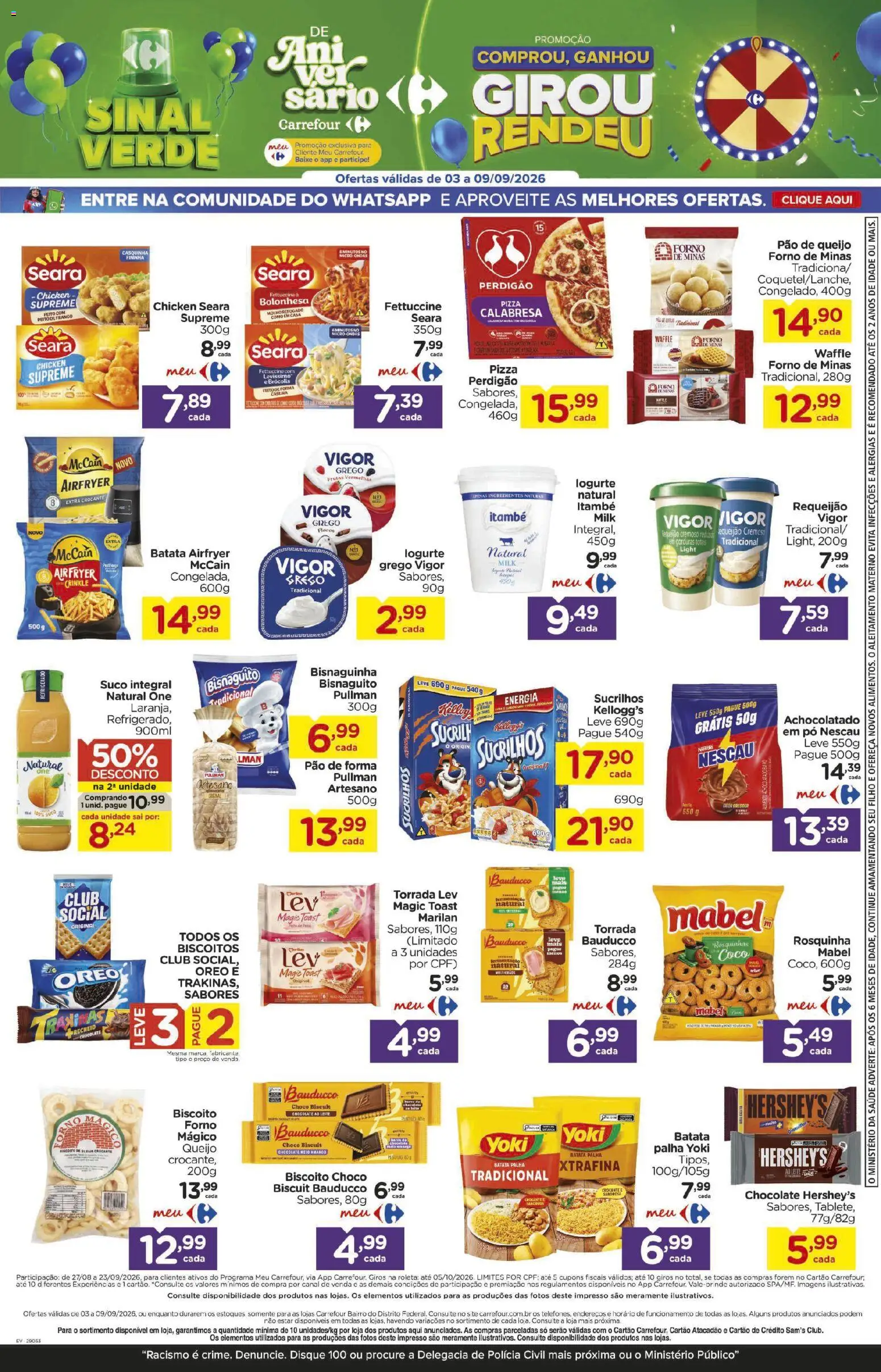 Carrefour Bairro Folheto - válido de 03/09/2026 | Página: 5 | Produtos: Pizza, Sucrilhos, Pão de forma, Batata