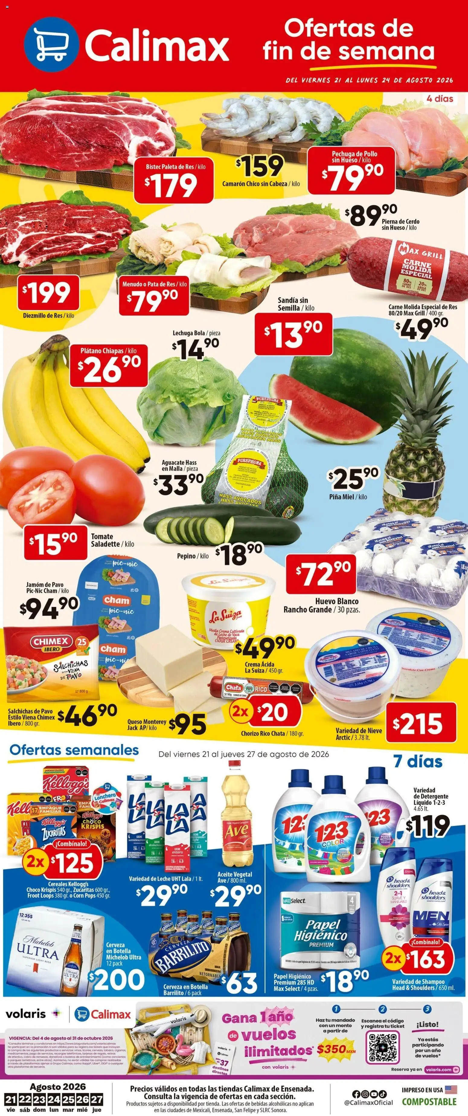 Nuevas ofertas de Calimax válidas en toda la República Mexicana desde el 21/08/2026. ¡Encuentra las mejores ofertas en Calimax folleto Ensenada! | Página: 1 | Productos: Detergente, Res, Cereales, Malla