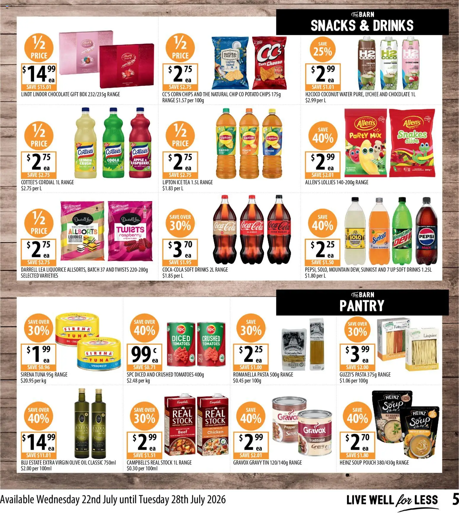 Supabarn catalogue - valid from 22/07/2026 | Page: 5 | Products: Tomatoes, Pasta, Chips, Soft drinks