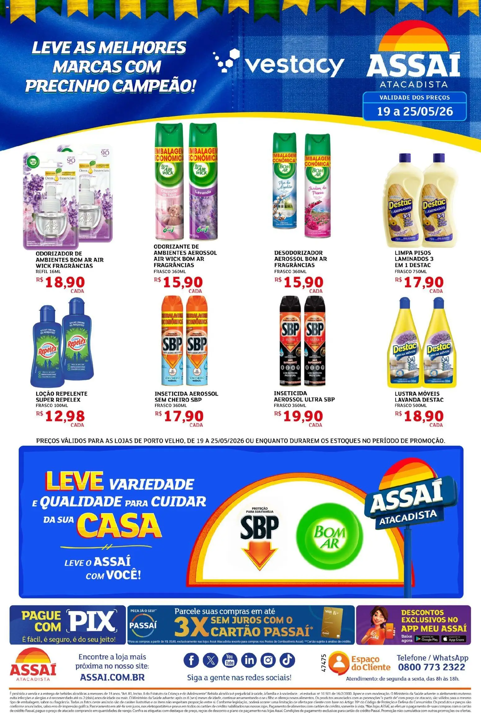 Assaí Atacadista Folheto - válido de 19.05.2026 | Página: 1 | Produtos: Lustra móveis, Bebida, Repelente, Telefone