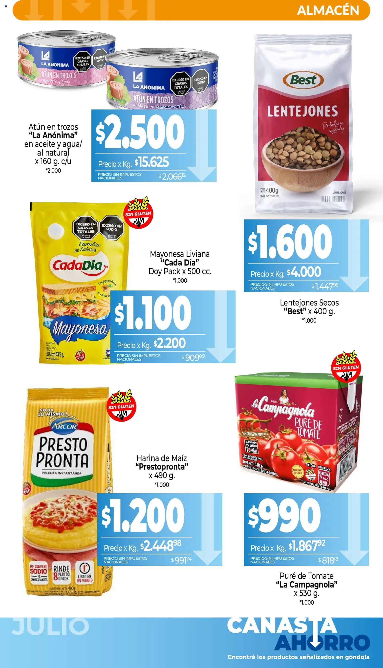 La Anonima catálogo │ válido desde el 01/07/2026 | Página: 4 | Productos: Harina, Aceite, Polenta, Atún