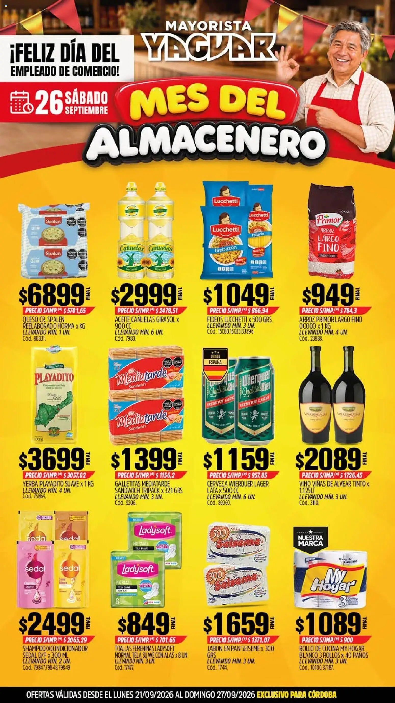 Yaguar - Oferta Semanal Córdoba │ válido desde el 21/09/2026 | Página: 1 | Productos: Galletitas, Yerba, Queso, Pan
