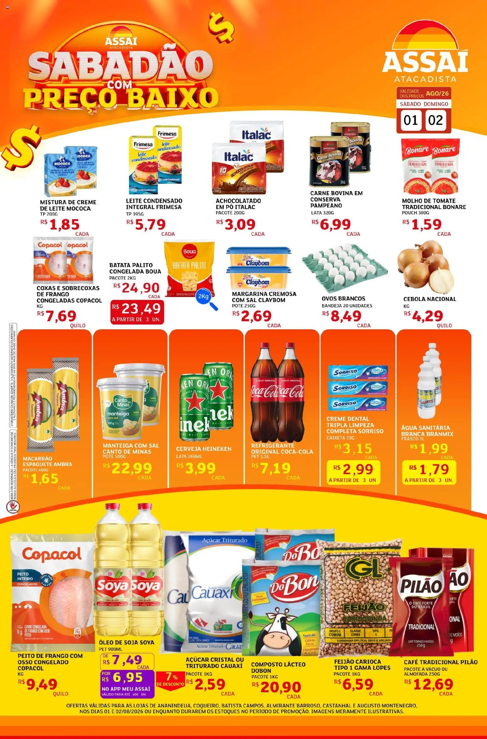 Assaí Atacadista Folheto - válido de 01/08/2026 | Página: 1 | Produtos: Cerveja, Bandeja, Batata, Peito de frango
