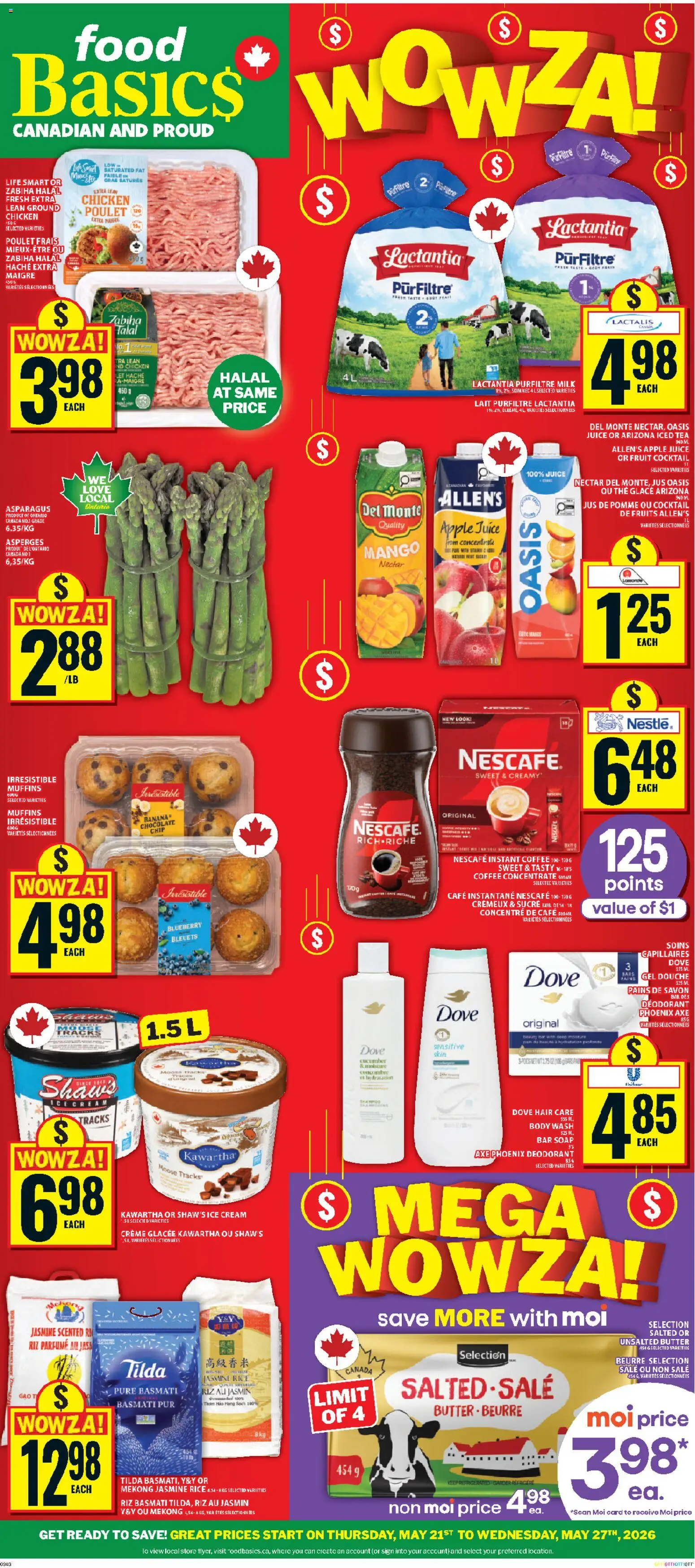Food Basics flyer valid from 21.05.2026 | Page: 1 | Products: Rice, Tea, Ice cream, Chocolate