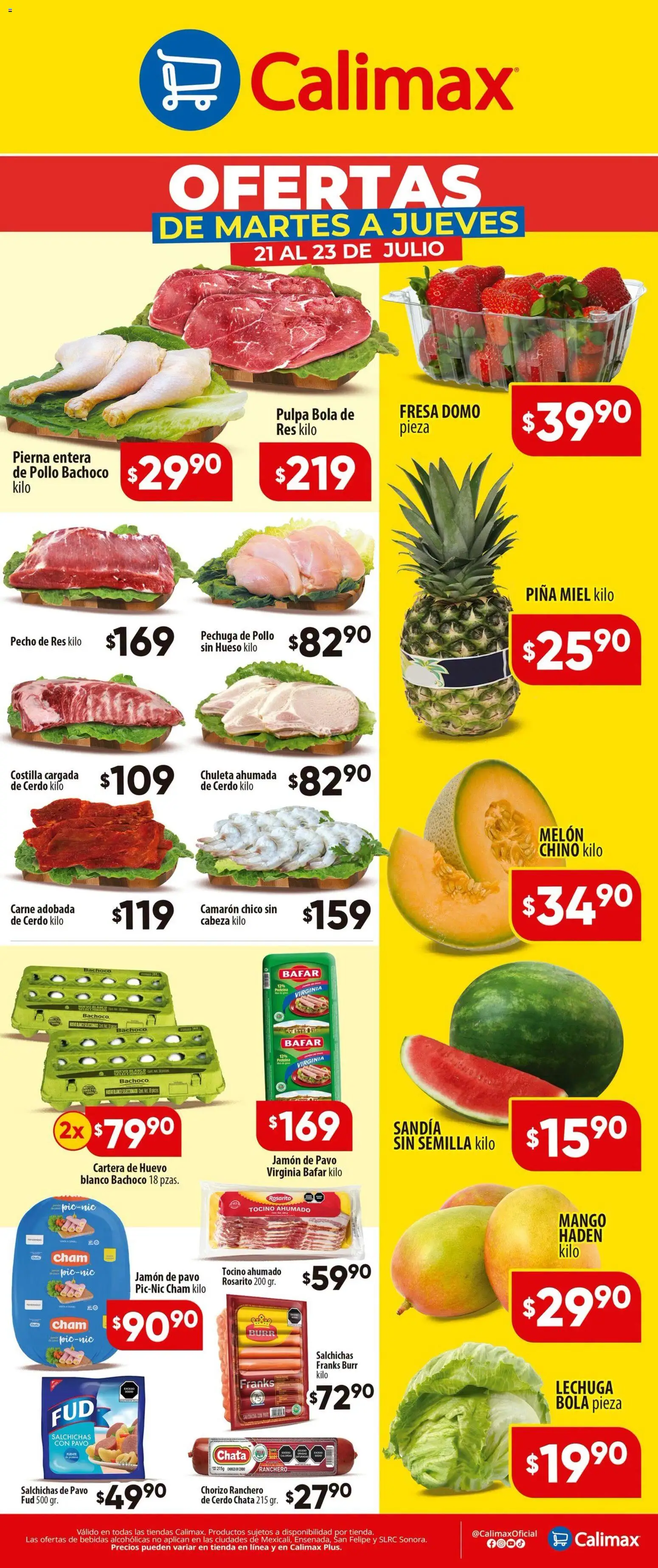 Nuevas ofertas de Calimax válidas en toda la República Mexicana desde el 21/07/2026. ¡Encuentra las mejores ofertas en Calimax folleto! | Página: 2 | Productos: Sandía, Melón, Huevo, Mango