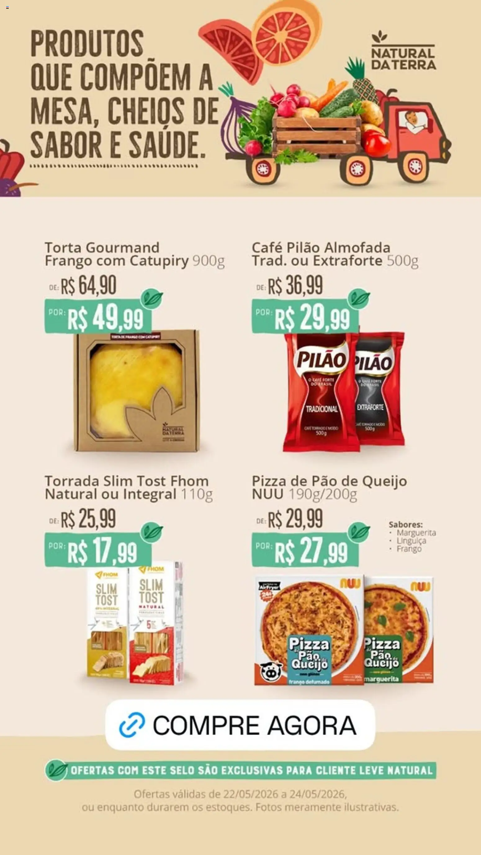 Natural da Terra Folheto - válido de 22.05.2026 | Página: 2 | Produtos: Queijo, Pão, Café, Pizza