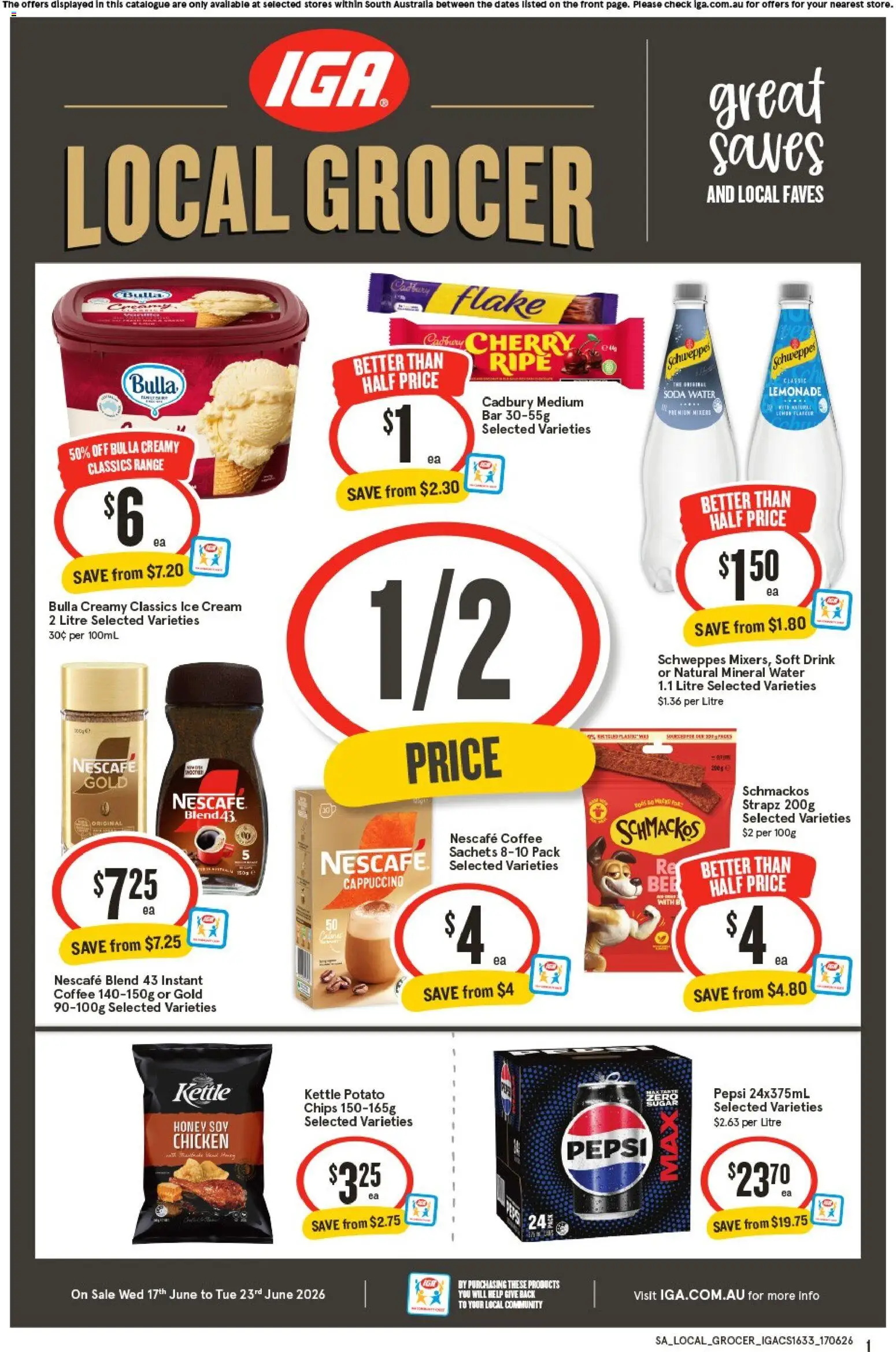 IGA catalogue - valid from 17.06.2026 | Page: 1 | Products: Coffee, Pepsi, Water, Kettle