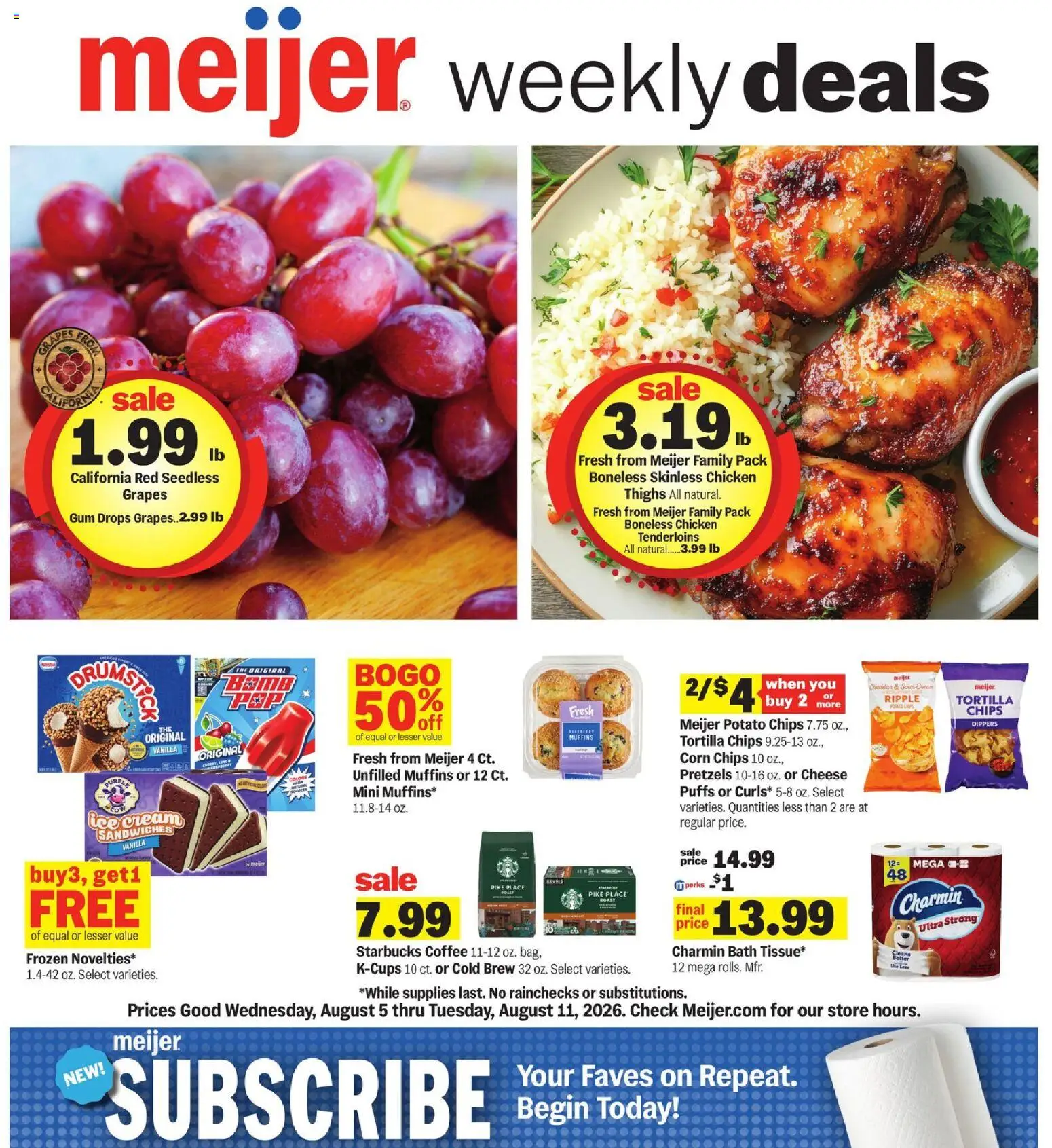 Meijer Weekly Ad - valid from 08/05/2026 | Page: 1 | Products: Bath, Cheese, Cream, Ice cream