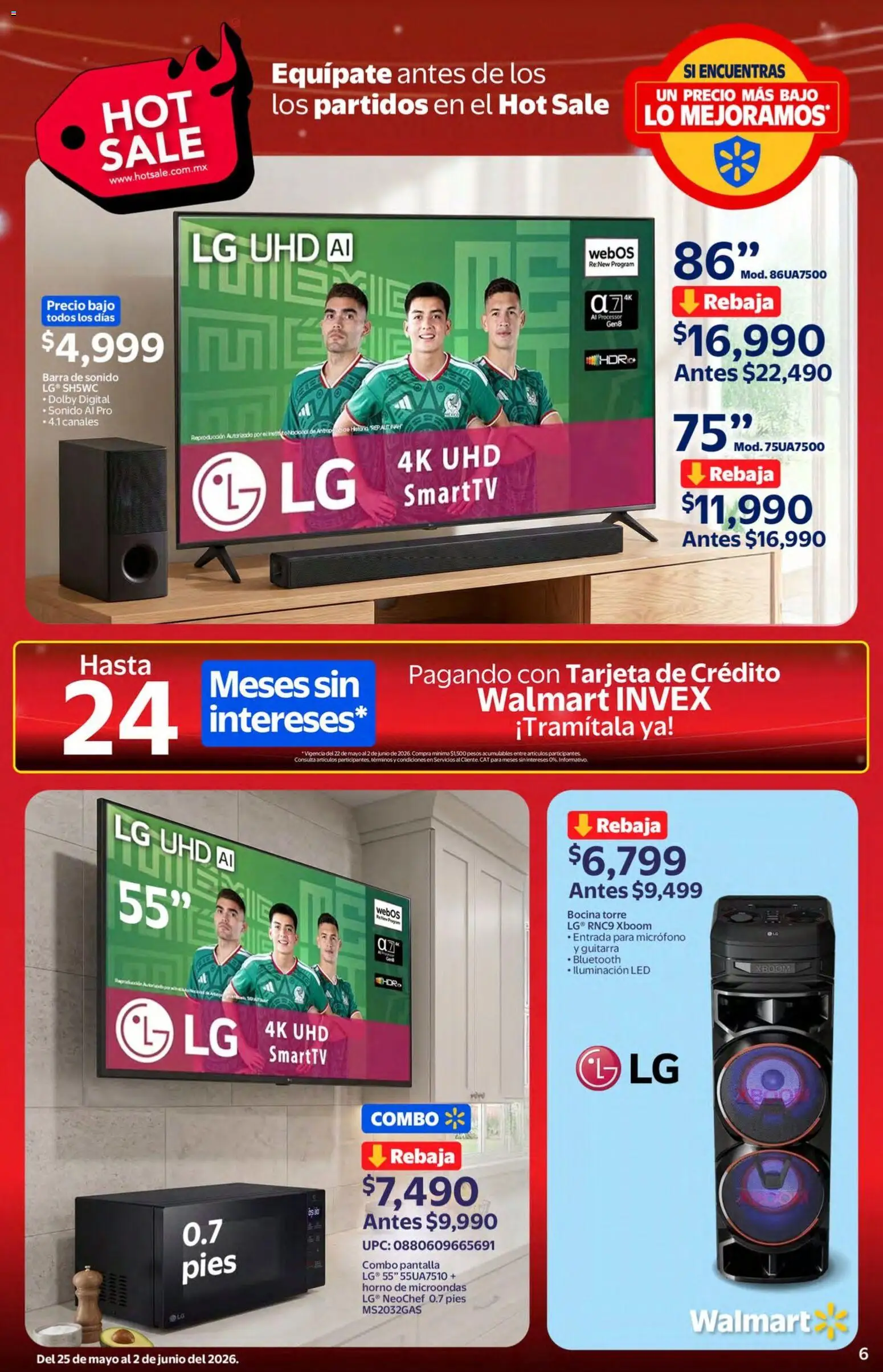 Nuevas ofertas de Walmart válidas en toda la República Mexicana desde el 25.05.2026. ¡Encuentra las mejores ofertas en Walmart Hot Sale! | Página: 6 | Productos: Horno, Micrófono, Bocina, Barra