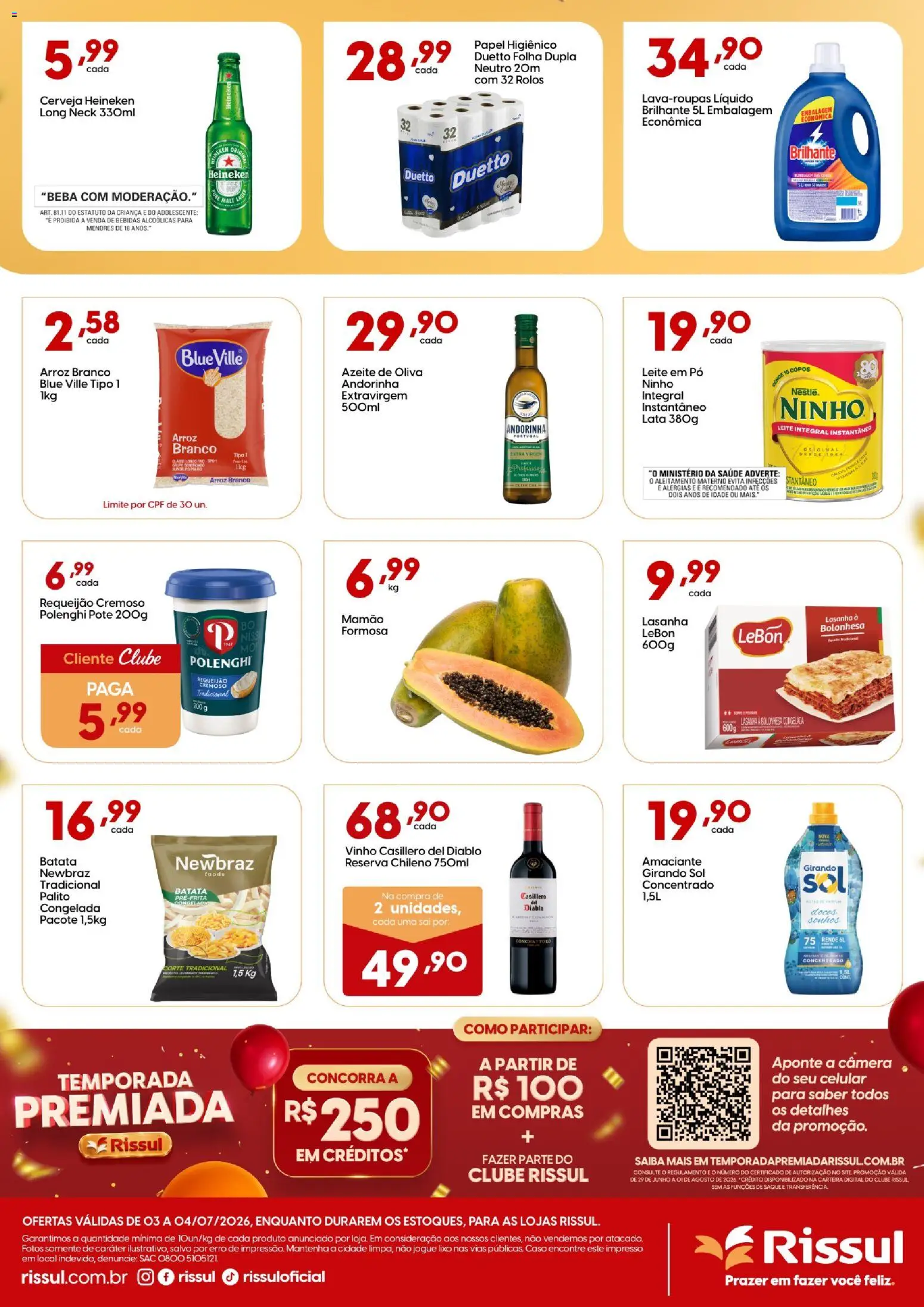 Rissul Folheto - válido de 03/07/2026 | Página: 2 | Produtos: Pó, Leite integral, Arroz, Lasanha