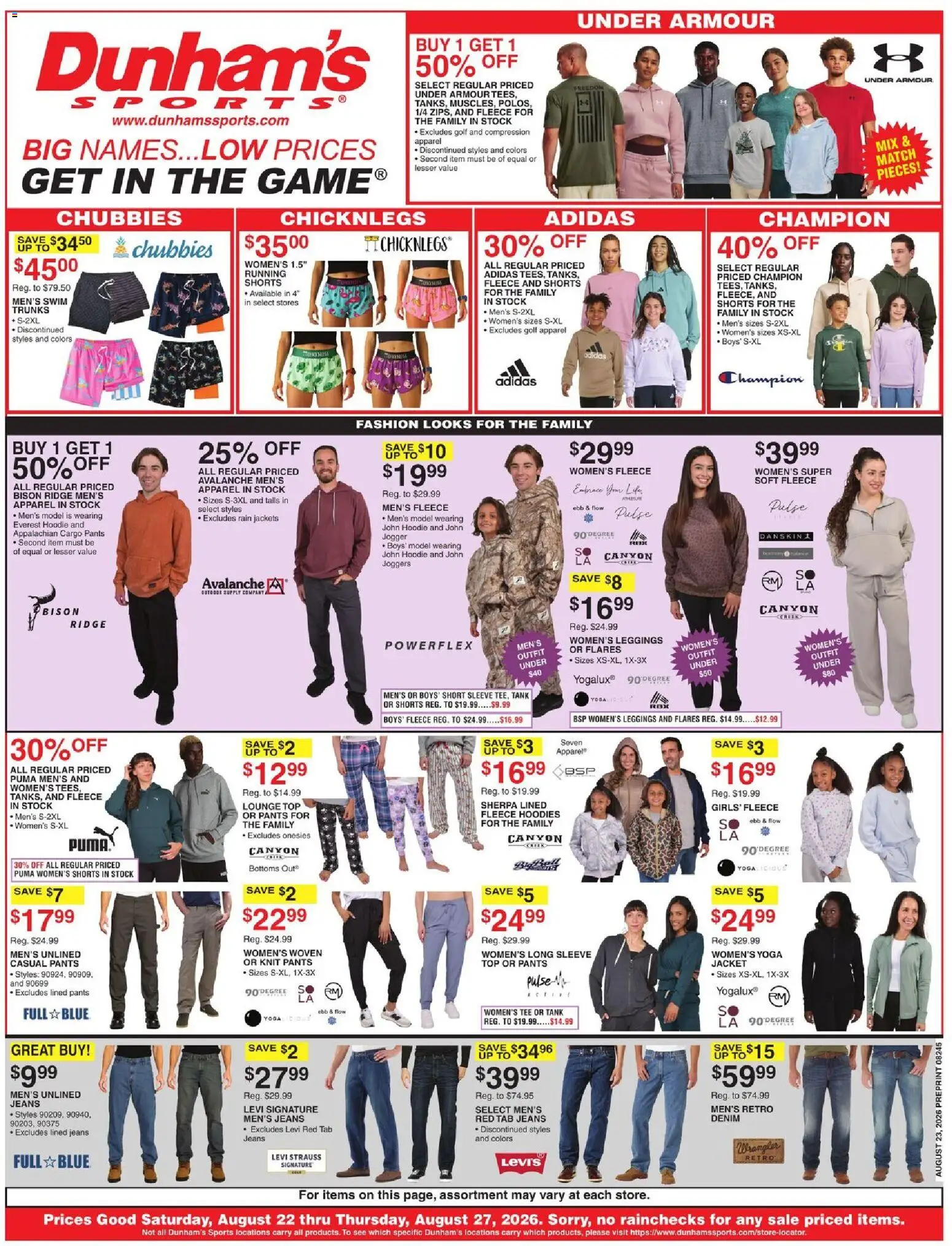 Dunham's Sports Weekly Ad - valid from 08/22/2026 | Page: 1 | Products: Ridge, Jacket, Pants, Shorts