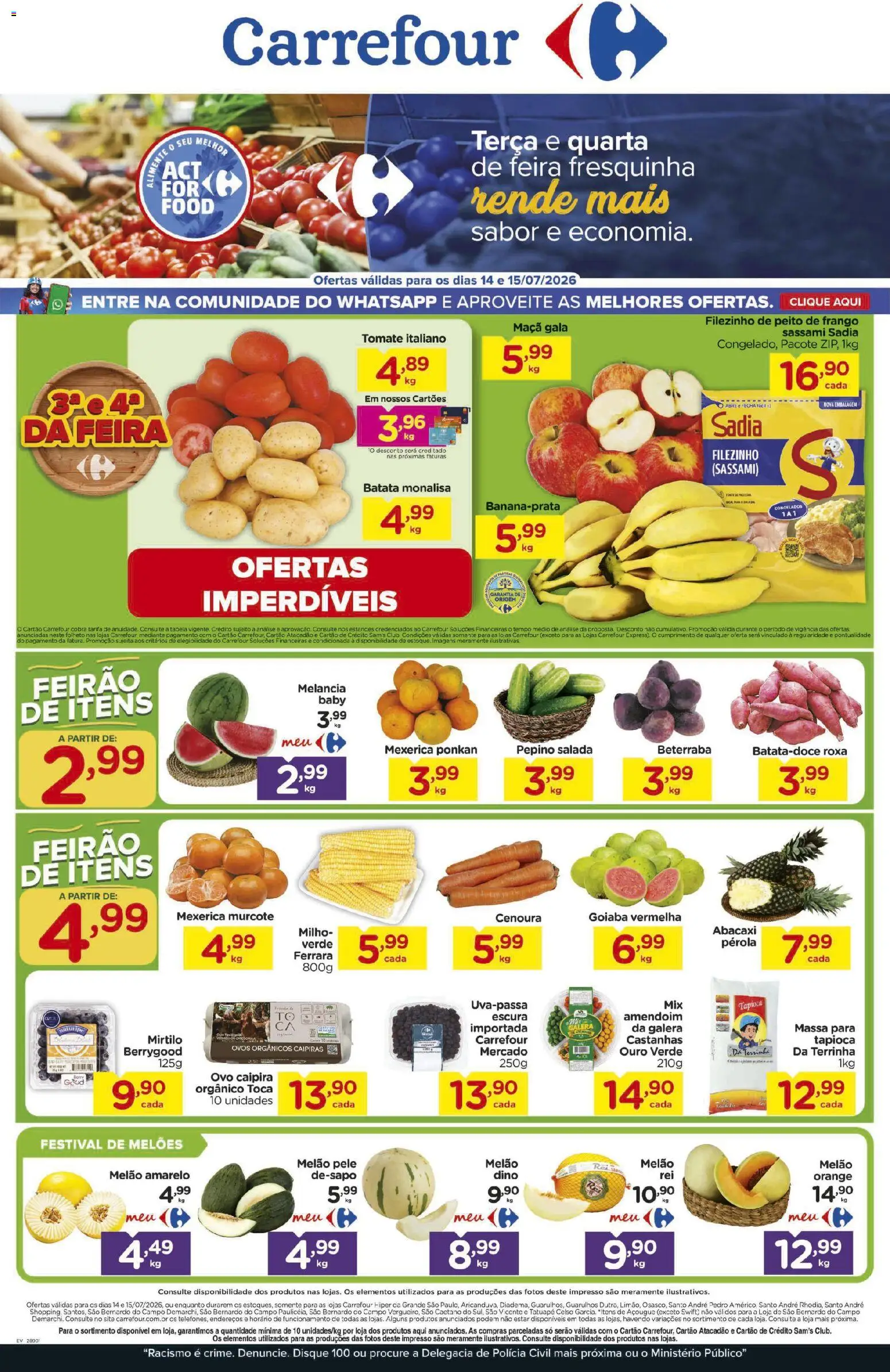 Carrefour Folheto - válido de 14/07/2026 | Página: 1 | Produtos: Amendoim, Beterraba, Massa, Peito de frango