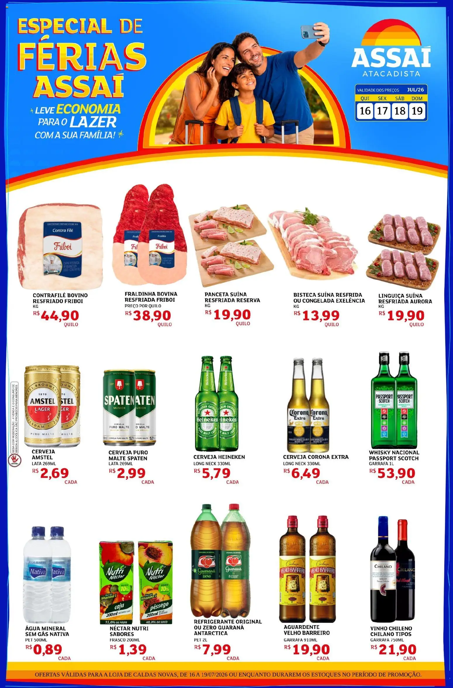 Assaí Atacadista Folheto - válido de 16/07/2026 | Página: 1 | Produtos: Whisky, Contra filé, Vinho, Bebida