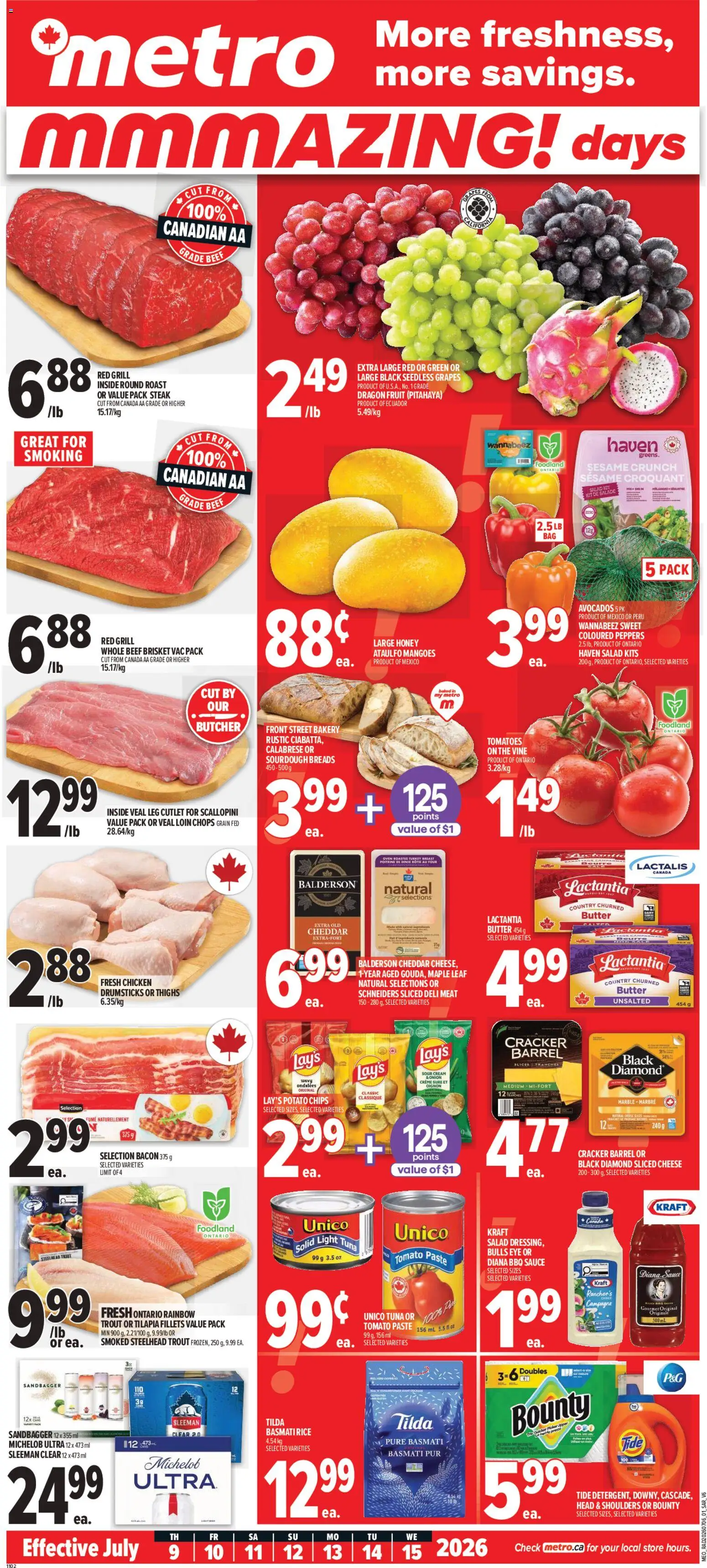 Metro flyer valid from Jul 9, 2026 | Page: 1 | Products: Sour cream, Cream, Oven, Butter