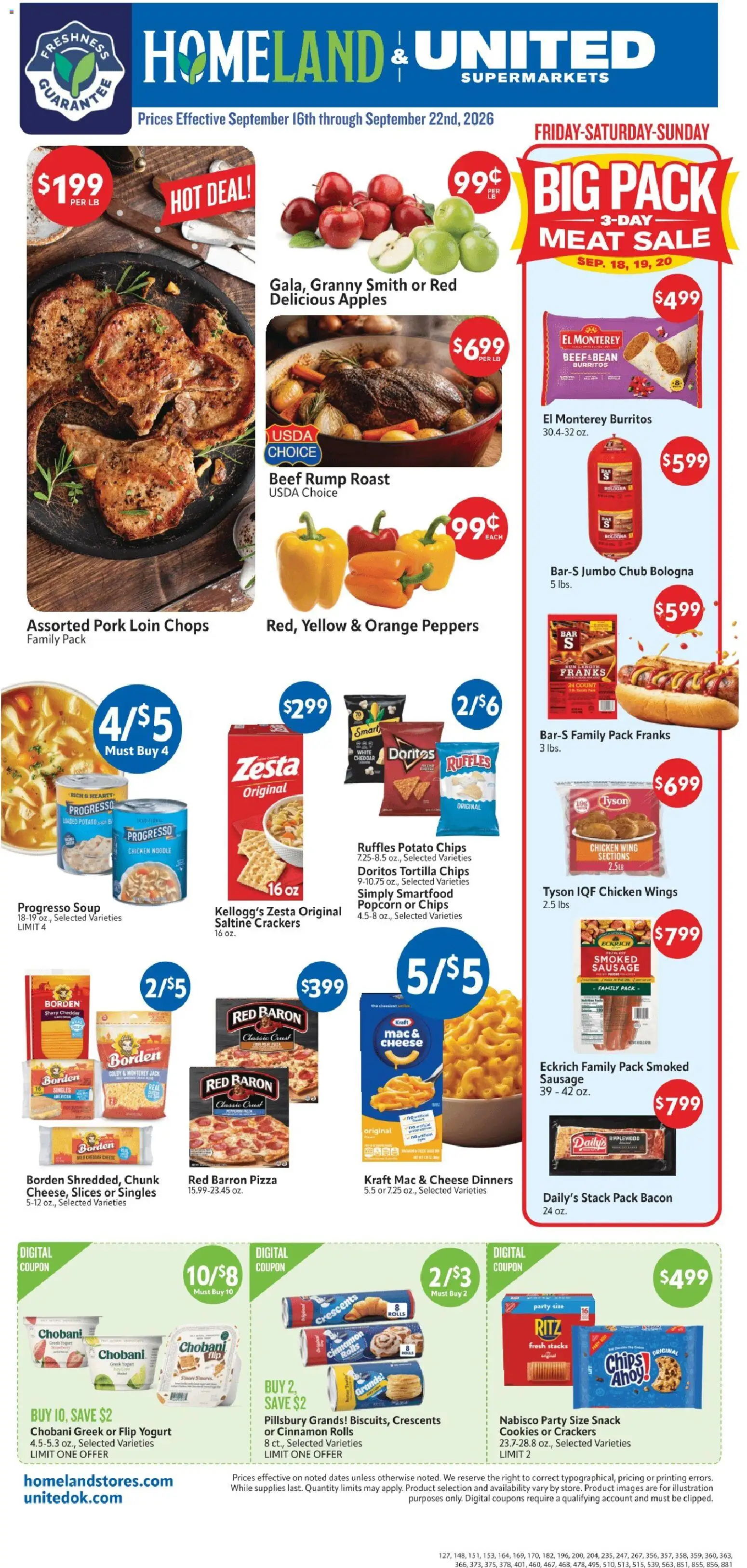 Homeland Weekly Ad - valid from 09/16/2026 | Page: 1 | Products: Peppers, Pork loin, Chicken, Sausage
