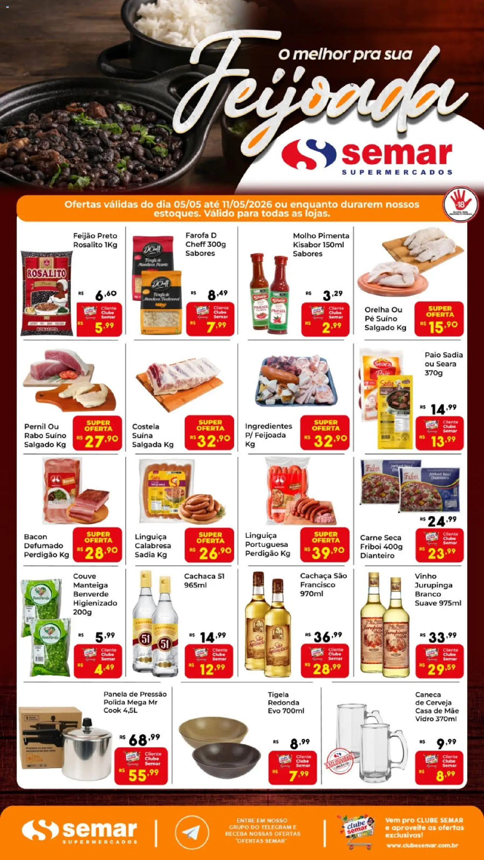 Semar Supermercado Folheto - válido de 05.05.2026 | Página: 1 | Produtos: Feijão, Cachaça, Couve, Farofa