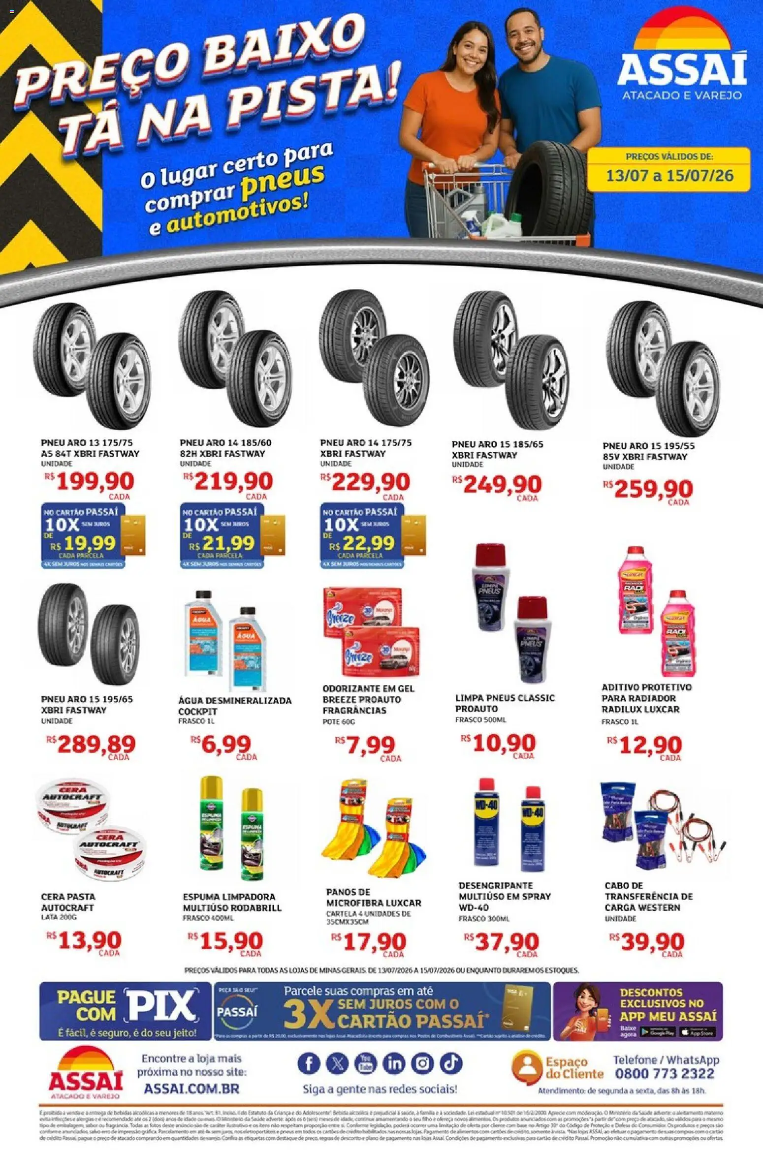 Assaí Atacadista Folheto - válido de 13/07/2026 | Página: 1 | Produtos: Pneu, Radiador, Pneus, Bebida