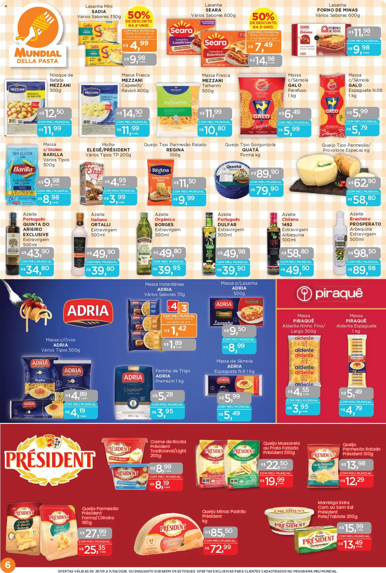 Mundial Folheto - válido de 29.05.2026 | Página: 6 | Produtos: Espaguete, Farinha de trigo, Queijo, Queijo parmesão