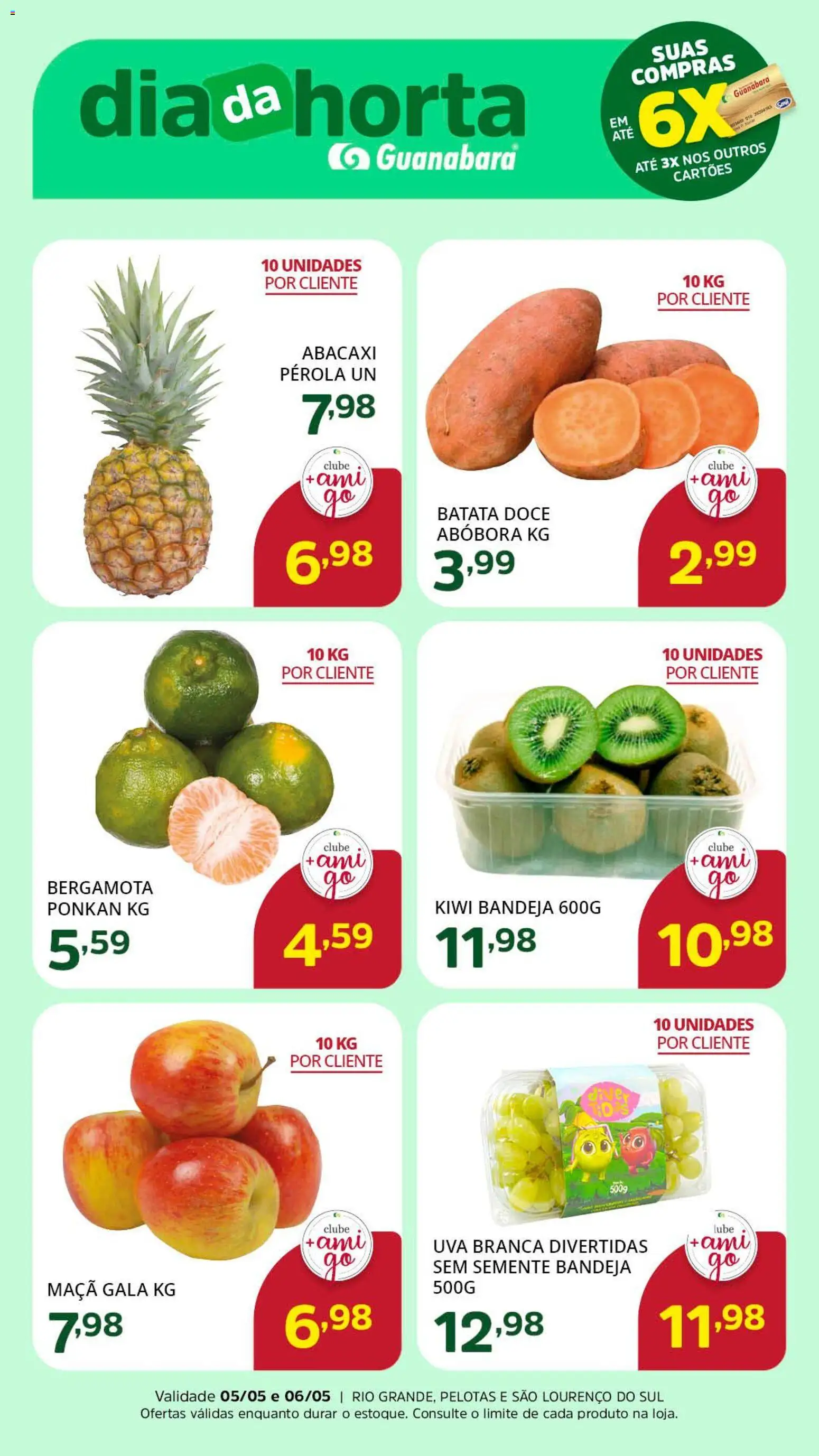 Supermercado Guanabara Folheto - válido de 05.05.2026 | Página: 1 | Produtos: Abóbora, Kiwi, Bandeja, Batata