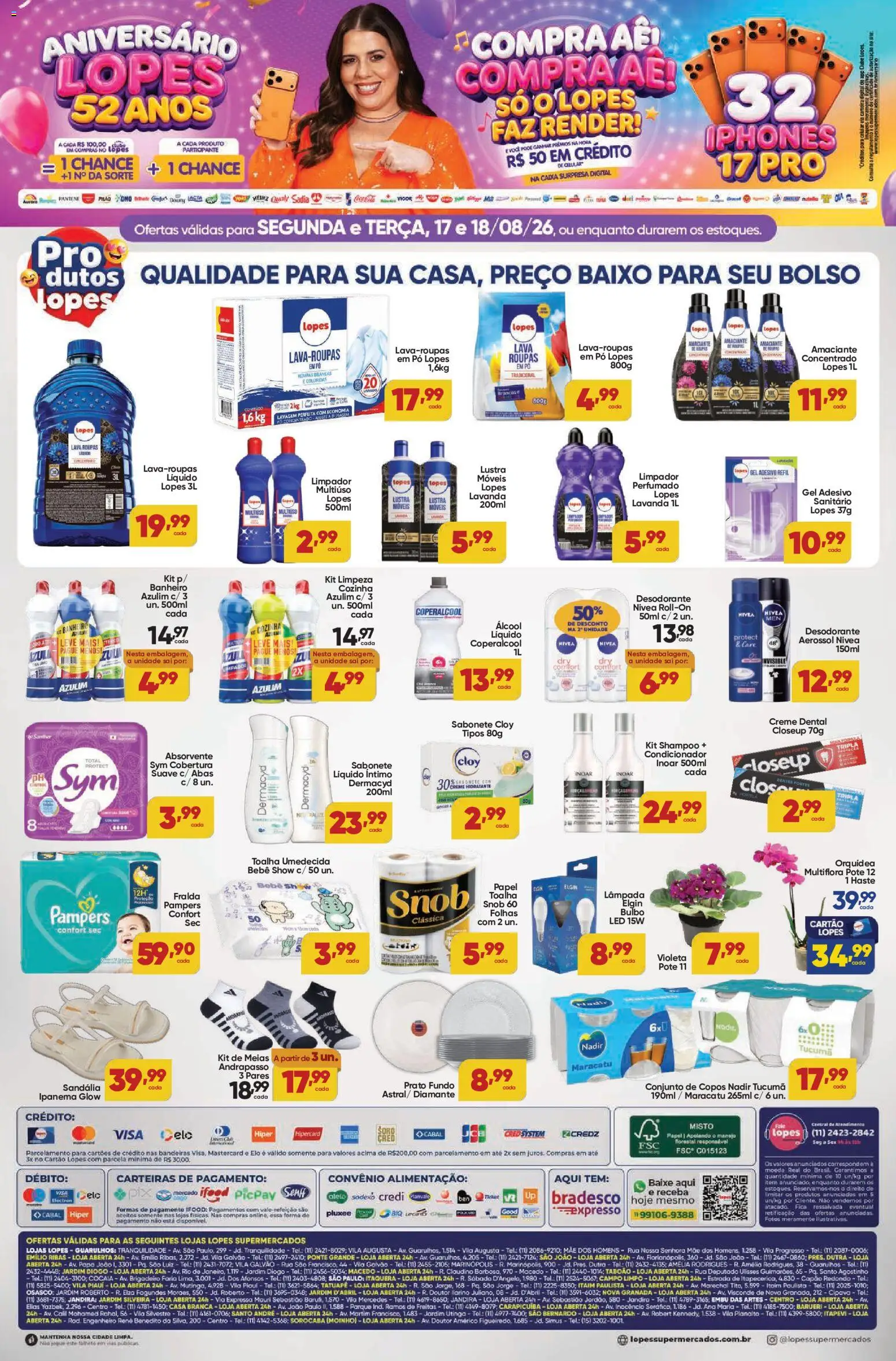 Lopes Supermercados Folheto - válido de 17/08/2026 | Página: 2 | Produtos: Lustra móveis, Pó, Álcool, Desodorante