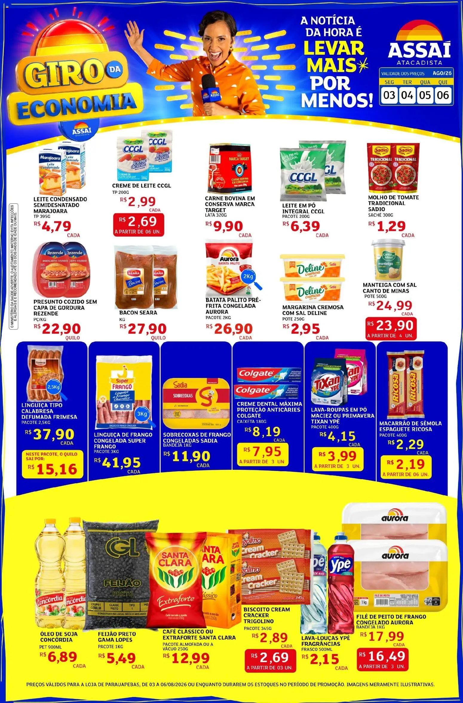 Assaí Atacadista Folheto - válido de 03/08/2026 | Página: 1 | Produtos: Feijão, Leite, Creme, Soja