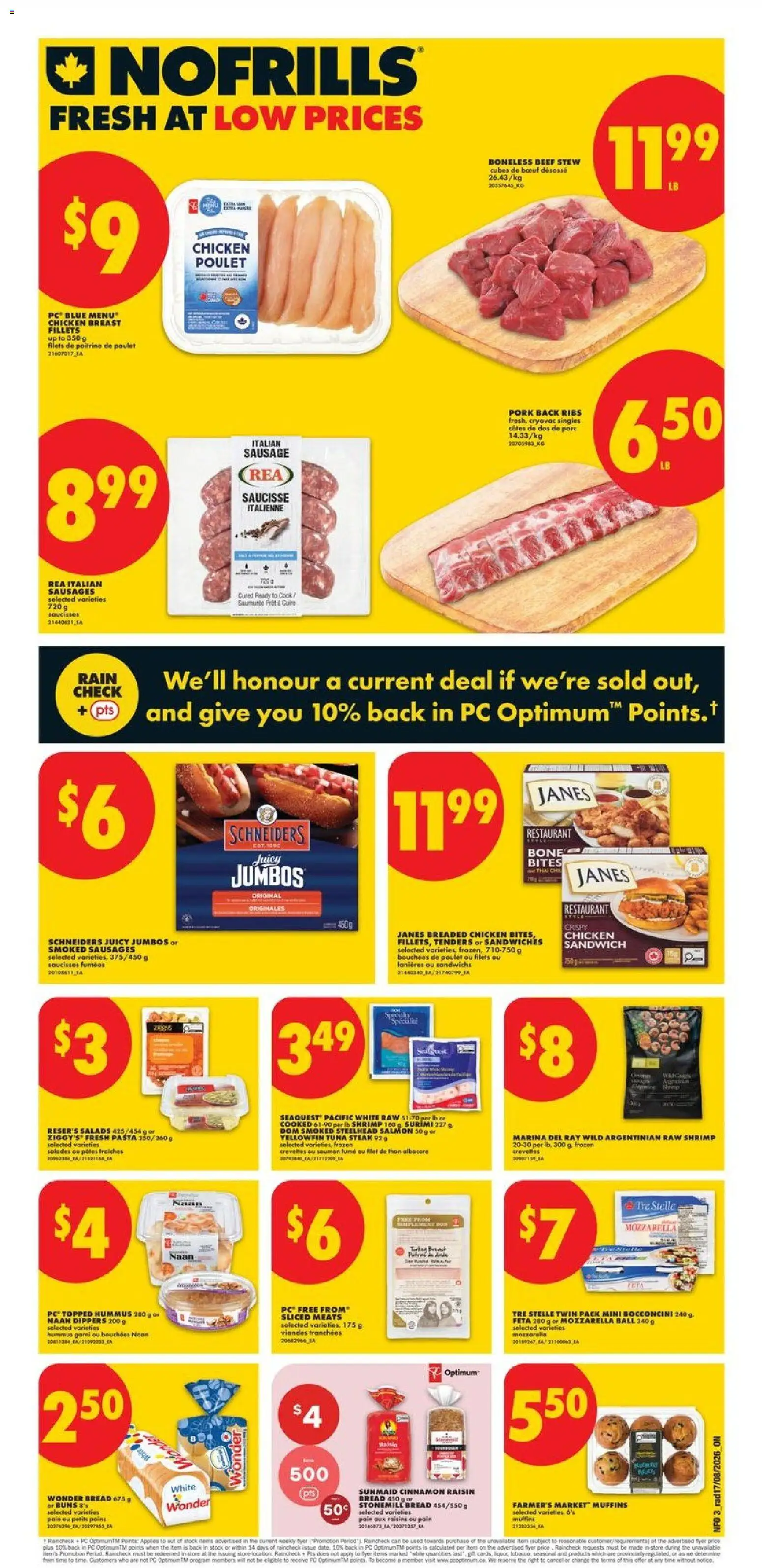 No Frills flyer valid from Aug 20, 2026 | Page: 4 | Products: Sausage, Shrimp, Chicken, Pork