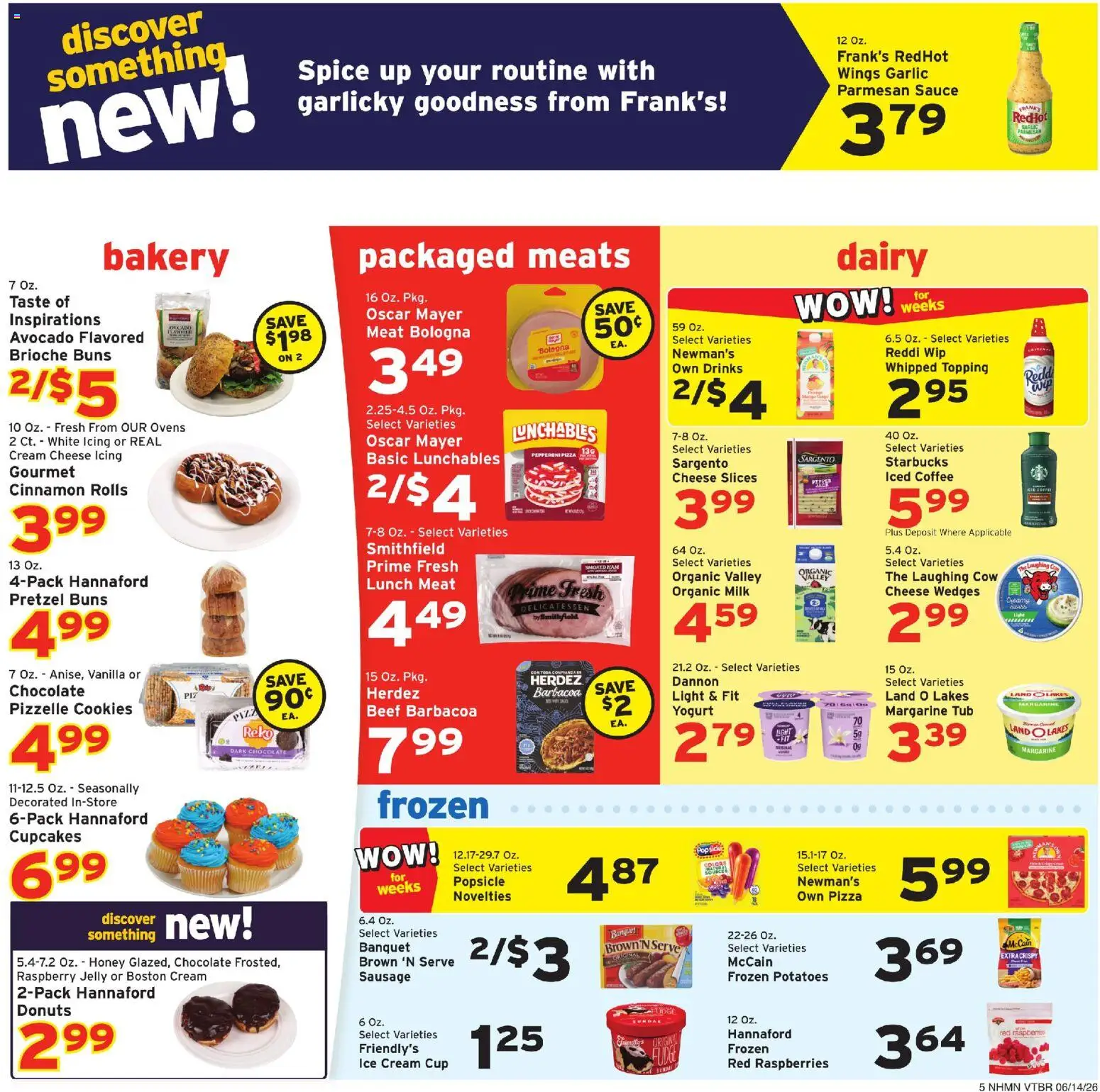 Hannaford Weekly Ad - valid from 14.06.2026 | Page: 5 | Products: Coffee, Cookies, Sauce, Sausage