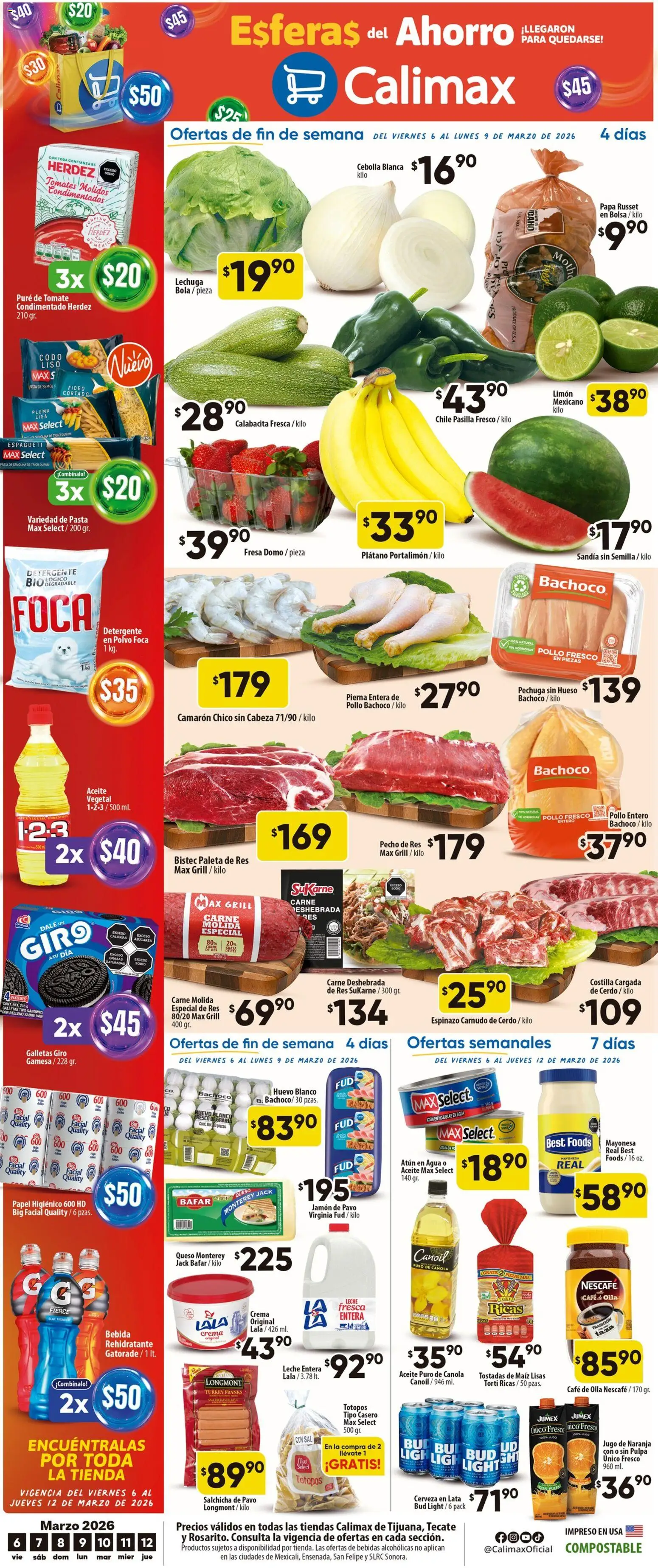 Nuevas ofertas de Calimax válidas en toda la República Mexicana desde el 06.03.2026. ¡Encuentra las mejores ofertas en Calimax folleto Tijuana! | Página: 1 | Productos: Detergente, Mayonesa, Res, Olla