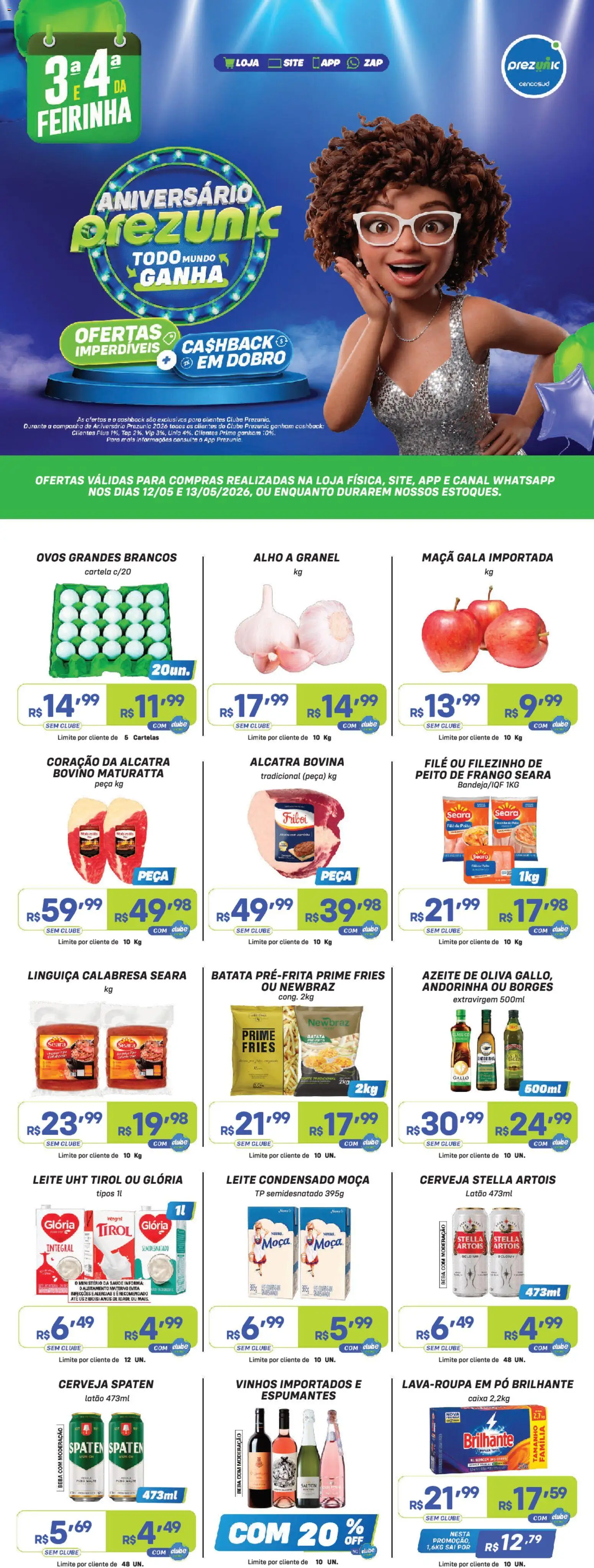Prezunic Folheto - válido de 12.05.2026 | Página: 1 | Produtos: Alho, Linguiça, Alcatra, Ovos