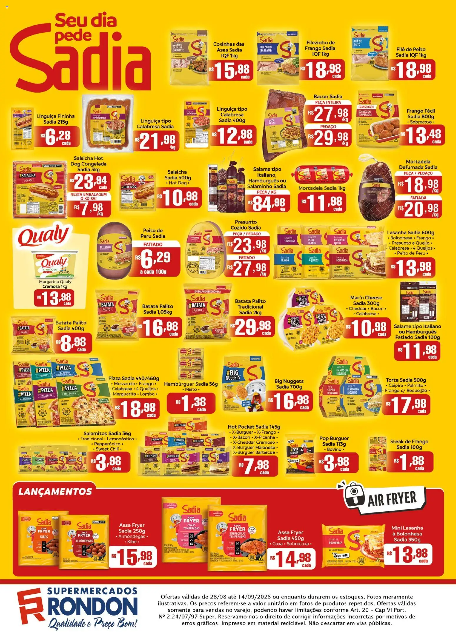 Supermercados Rondon Folheto - válido de 28/08/2026 | Página: 2 | Produtos: Queijo, Pizza, Lasanha, Requeijão