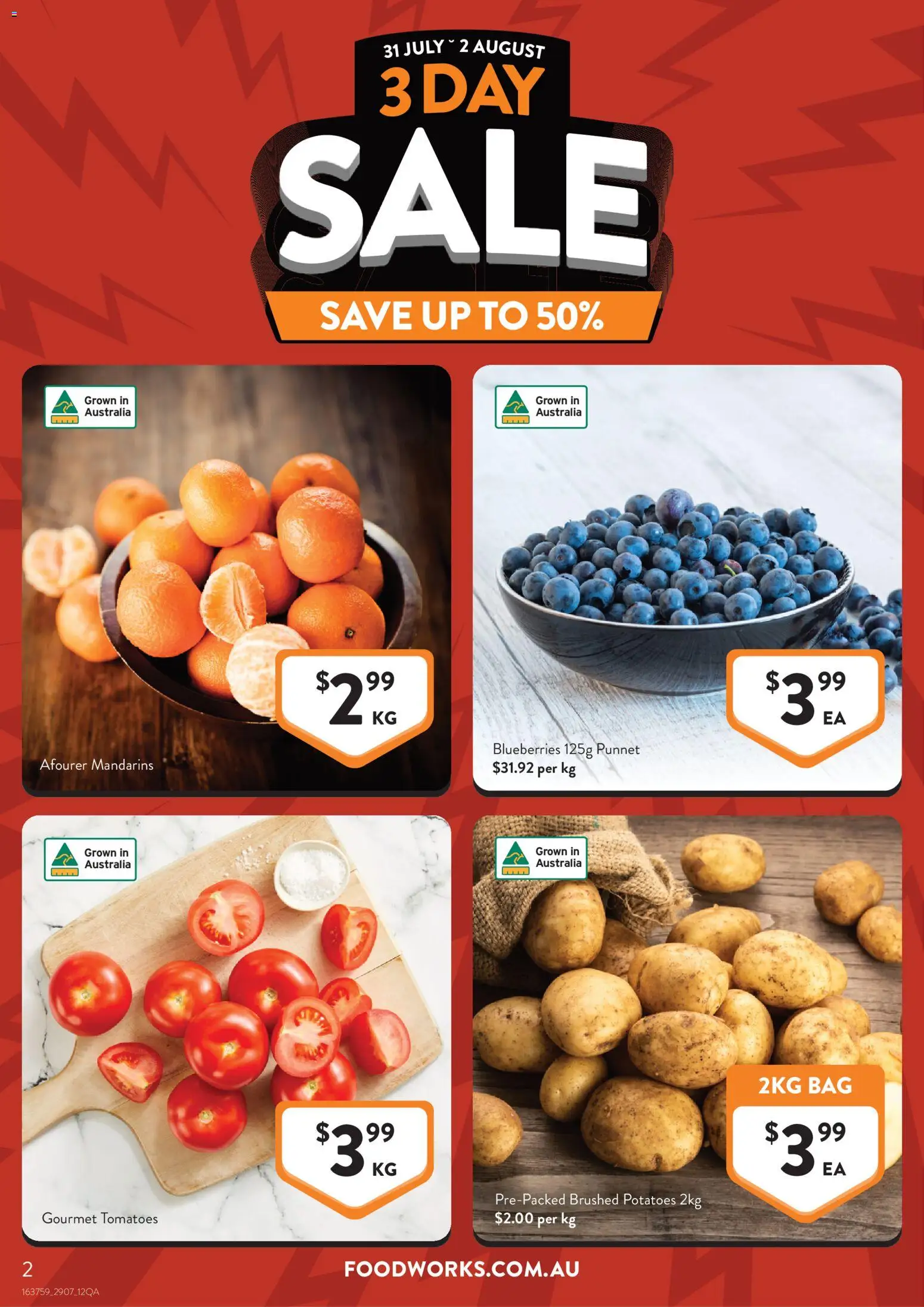 Foodworks catalogue - valid from 29/07/2026 | Page: 2 | Products: Mandarins, Potatoes, Blueberries, Bag