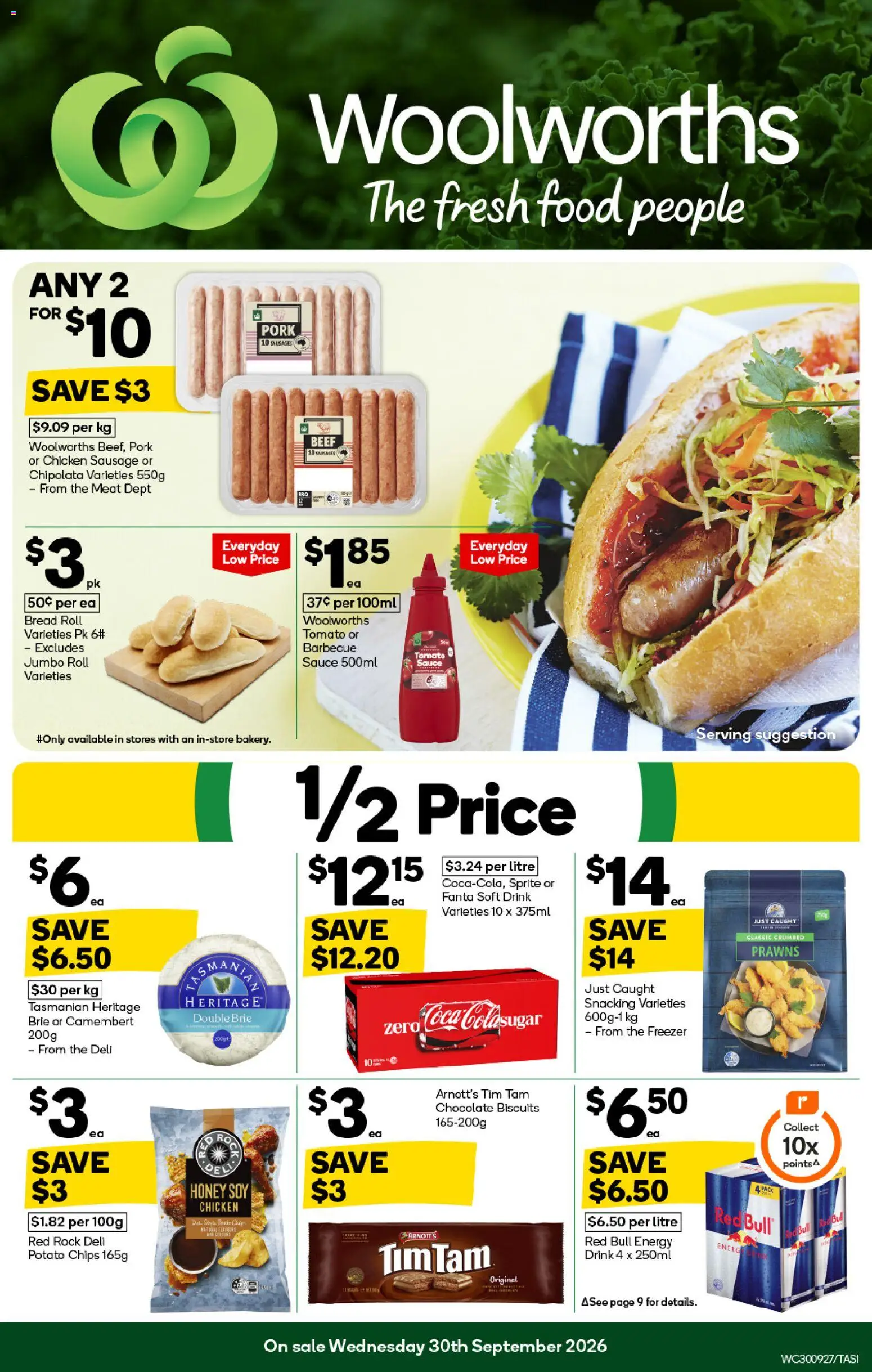 Woolworths catalogue - valid from 30/09/2026 | Page: 1 | Products: Bread, Camembert, Prawns, Freezer