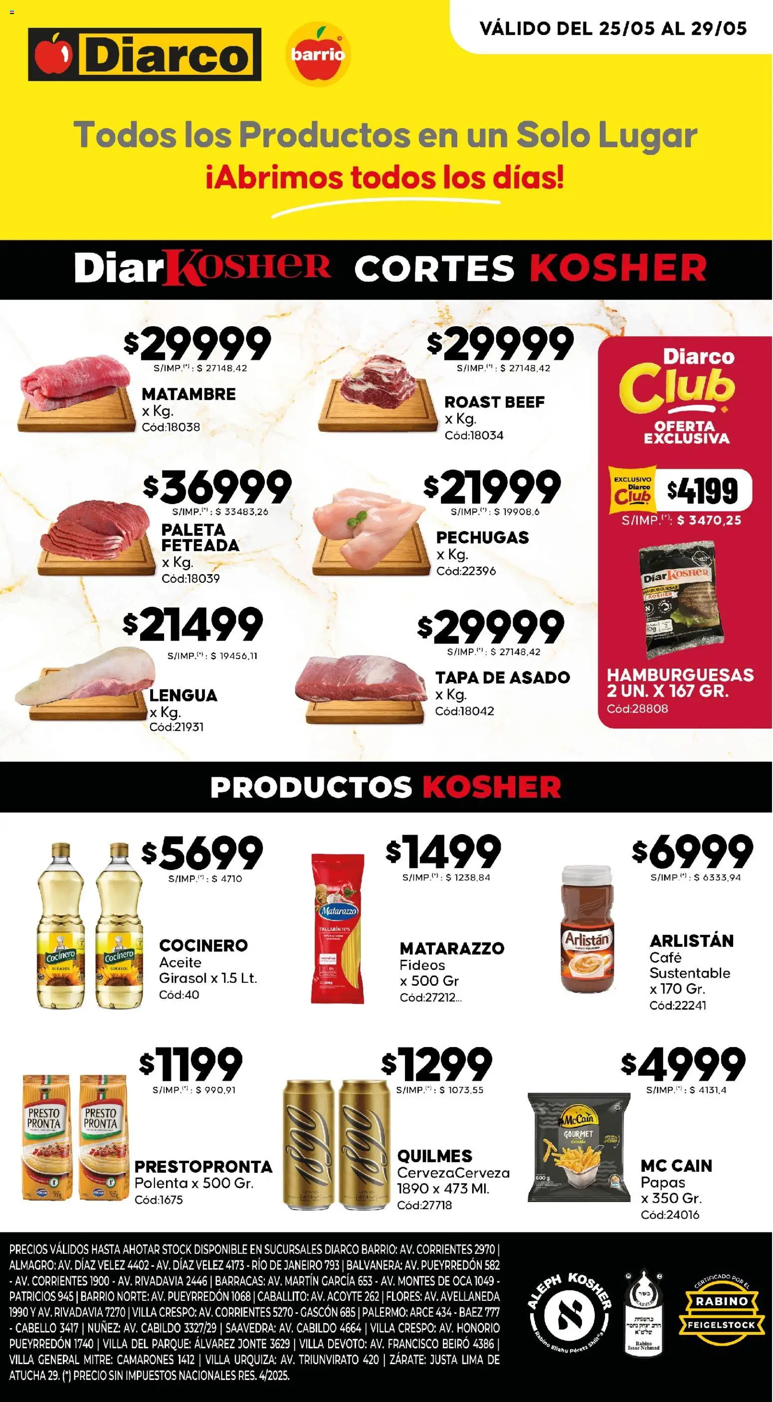 Diarco - Ofertas Kosher │ válido desde el 25.05.2026 | Página: 1 | Productos: Aceite, Paleta, Café, Fideos
