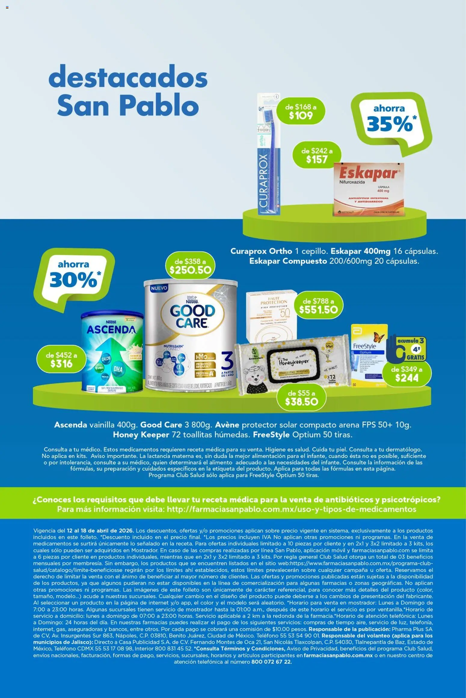 Nuevas ofertas de Farmacia San Pablo válidas en toda la República Mexicana desde el 12.04.2026. ¡Encuentra las mejores ofertas en Farmacia San Pablo catálogo! | Página: 14 | Productos: Leche, Caja, Teléfono, Campana