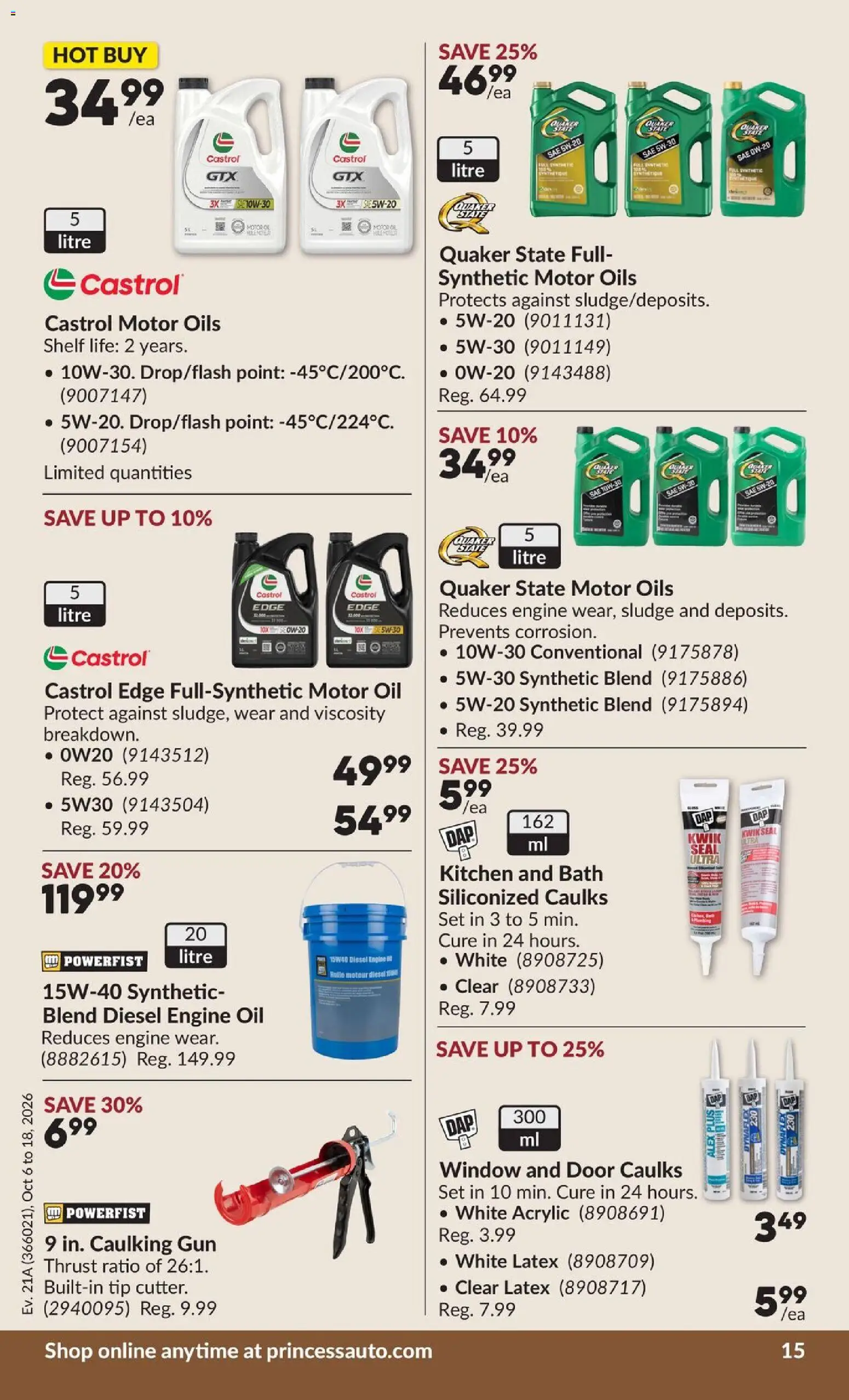 Princess Auto flyer valid from Oct 6, 2026 | Page: 20 | Products: Shelf, Bath, Door, Oil