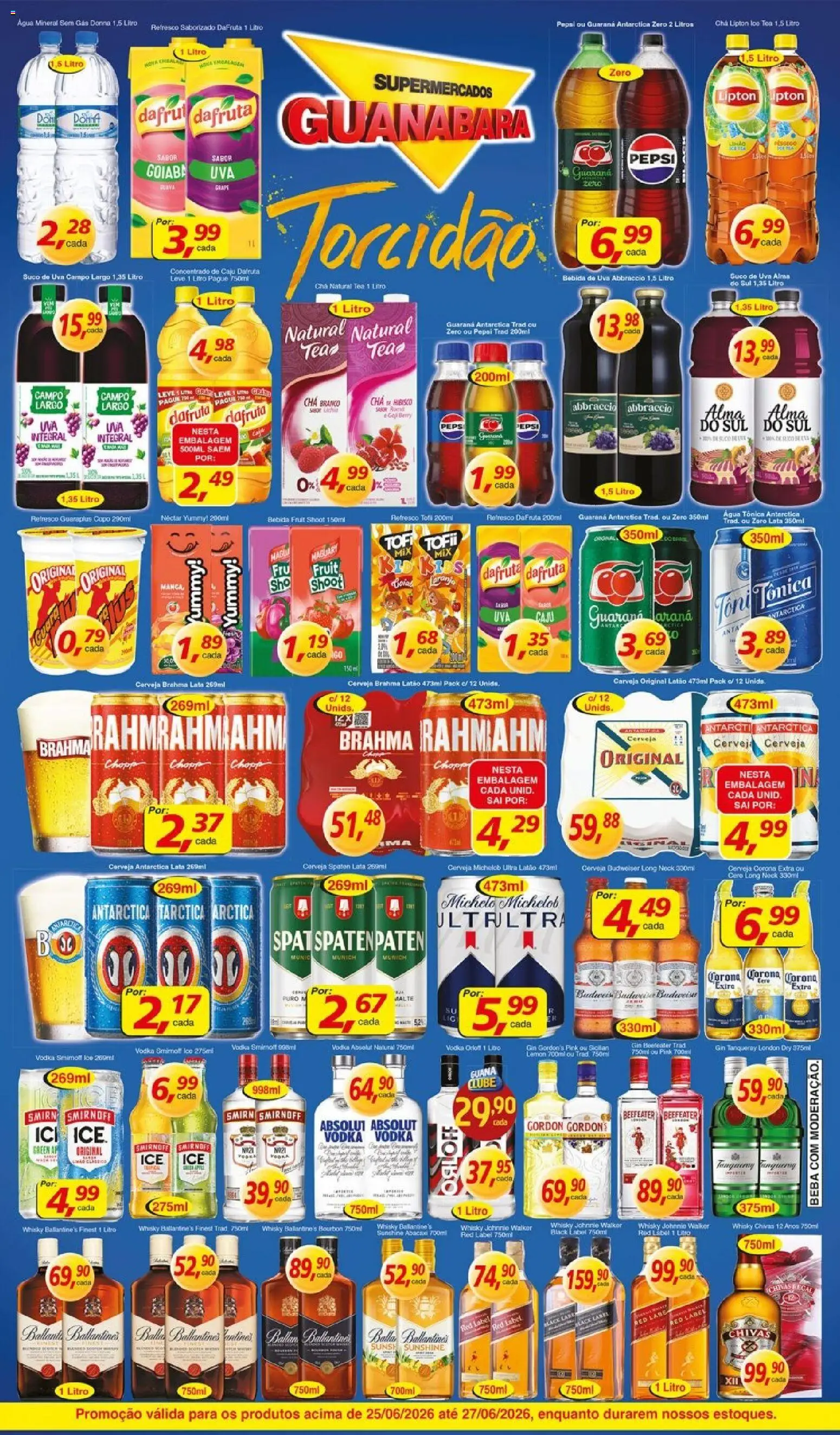 Supermercados Guanabara Folheto - válido de 25/06/2026 | Página: 12 | Produtos: Guaraná, Cerveja, Bourbon, Água mineral