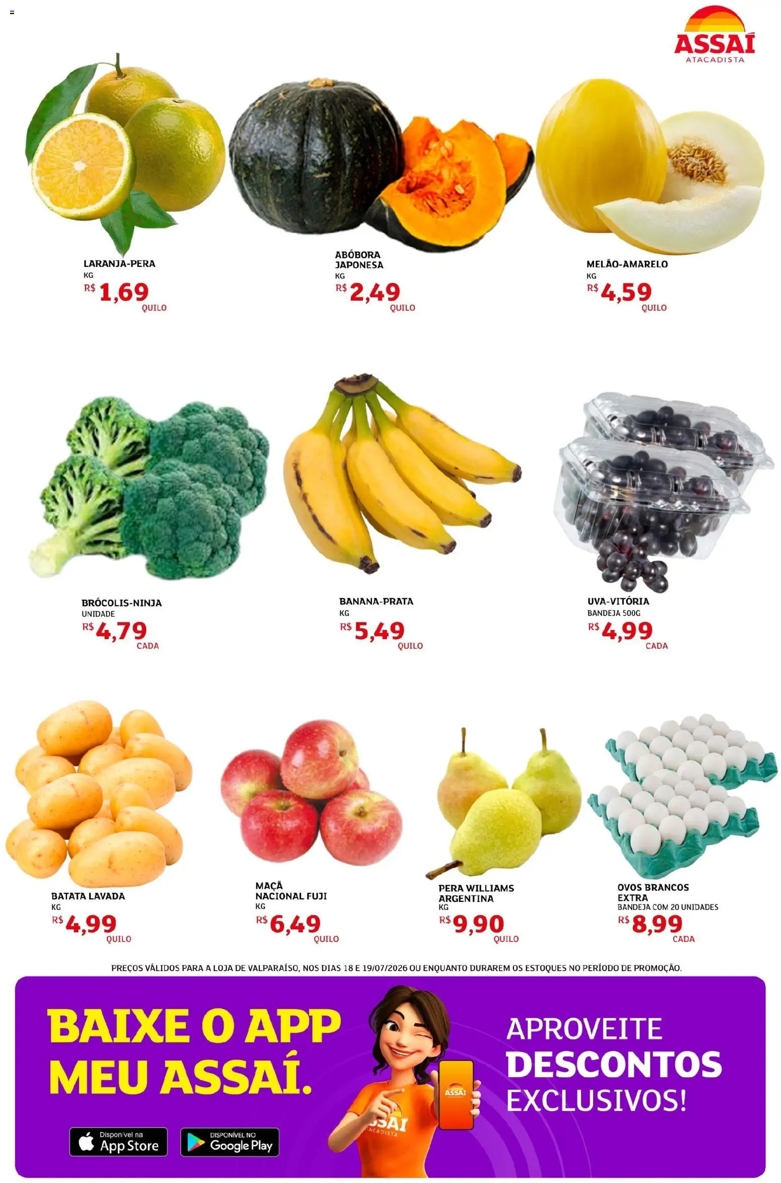 Assaí Atacadista Folheto - válido de 18/07/2026 | Página: 3 | Produtos: Pera, Abóbora, Ovos, Batata