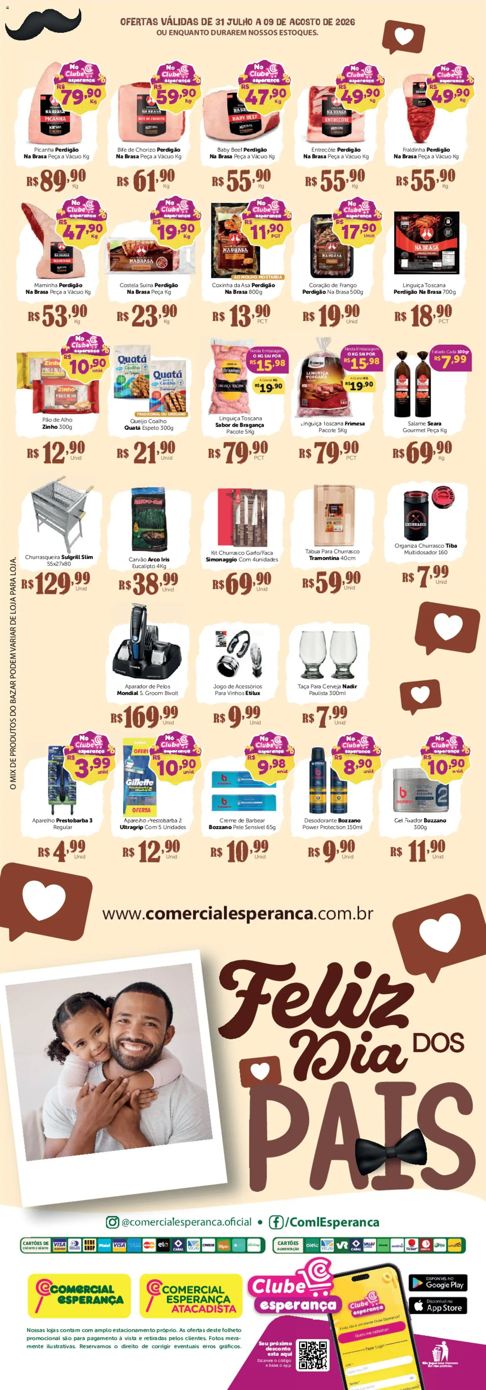 Comercial Esperança Folheto - válido de 31/07/2026 | Página: 2 | Produtos: Linguiça, Fraldinha, Queijo, Creme de barbear