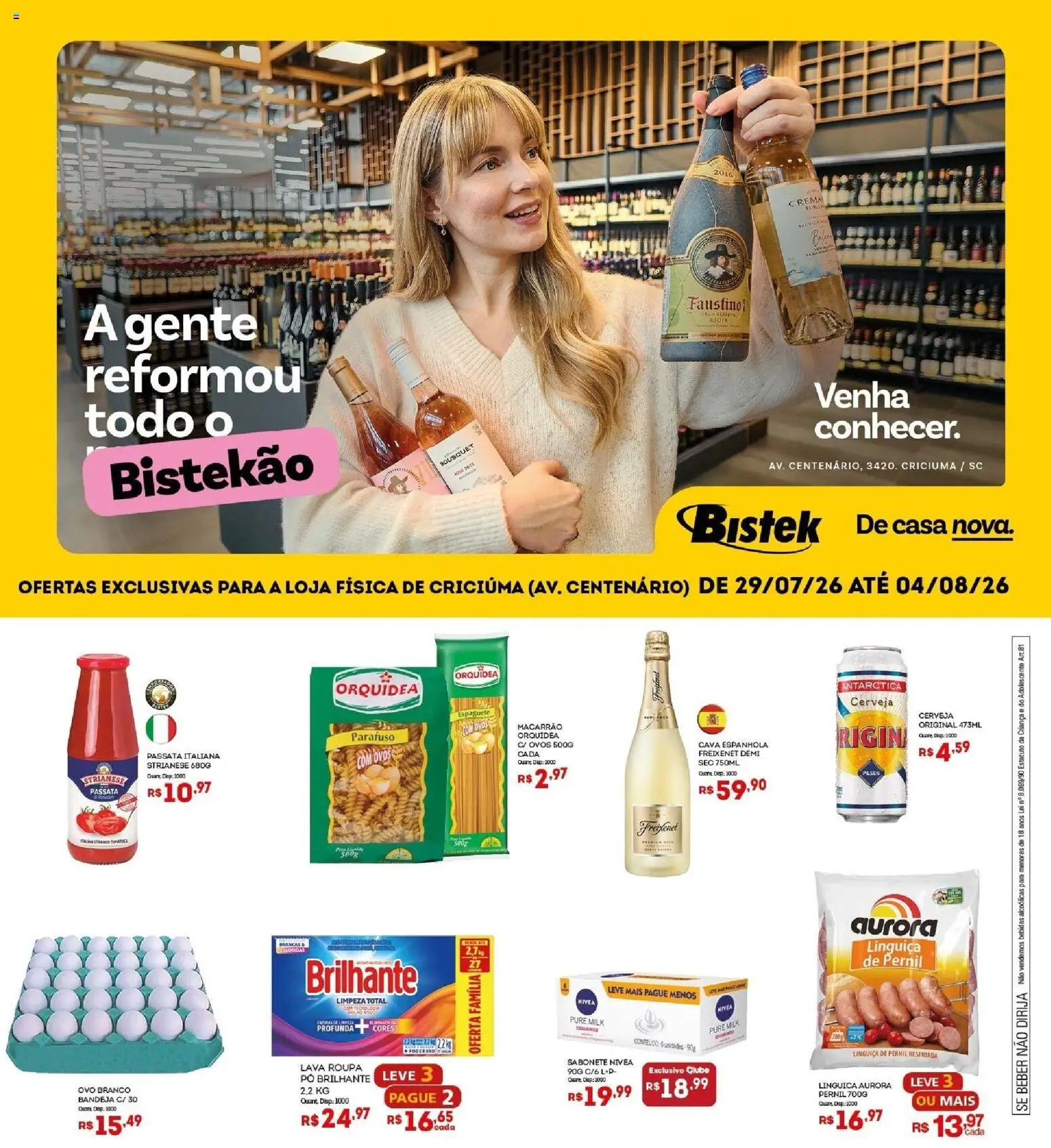 Bistek Supermercados Folheto - válido de 28/07/2026 | Página: 1 | Produtos: Espaguete, Linguiça, Pernil, Sabonete