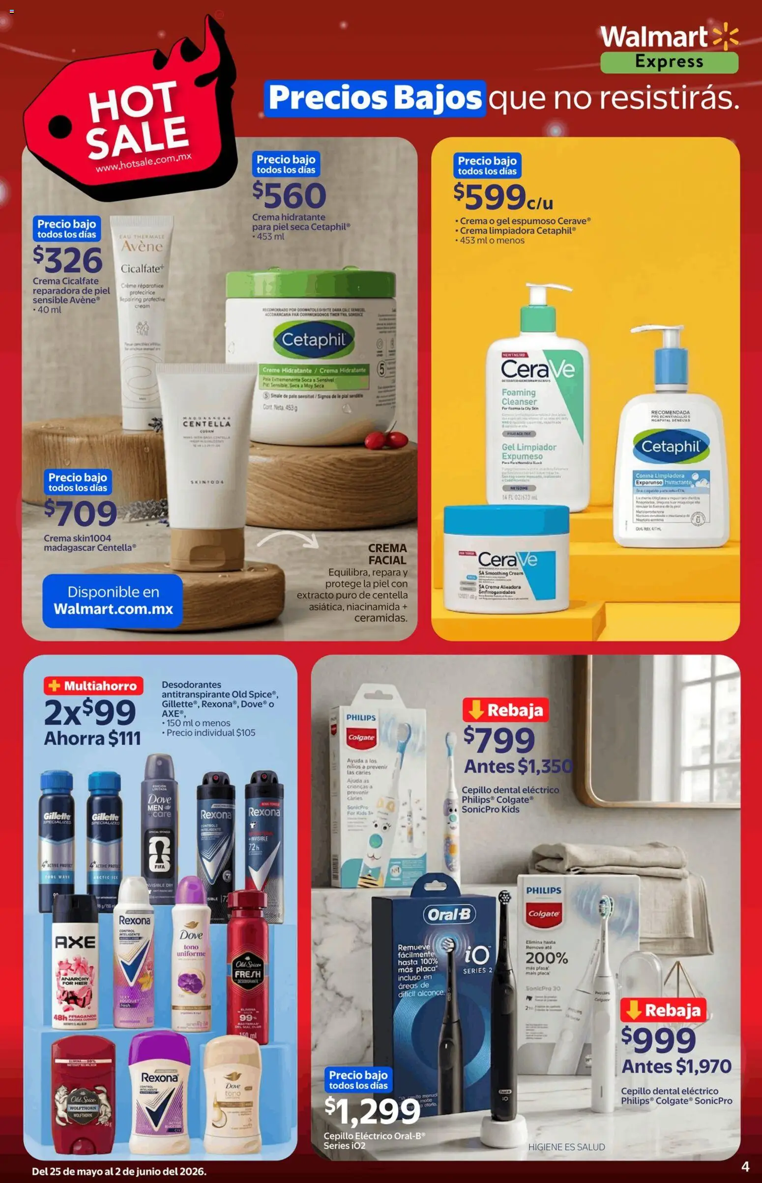 Nuevas ofertas de Walmart Express válidas en toda la República Mexicana desde el 25.05.2026. ¡Encuentra las mejores ofertas en Walmart Express Hot Sale! | Página: 4 | Productos: Desodorante, Crema, Cepillo, Limpiador