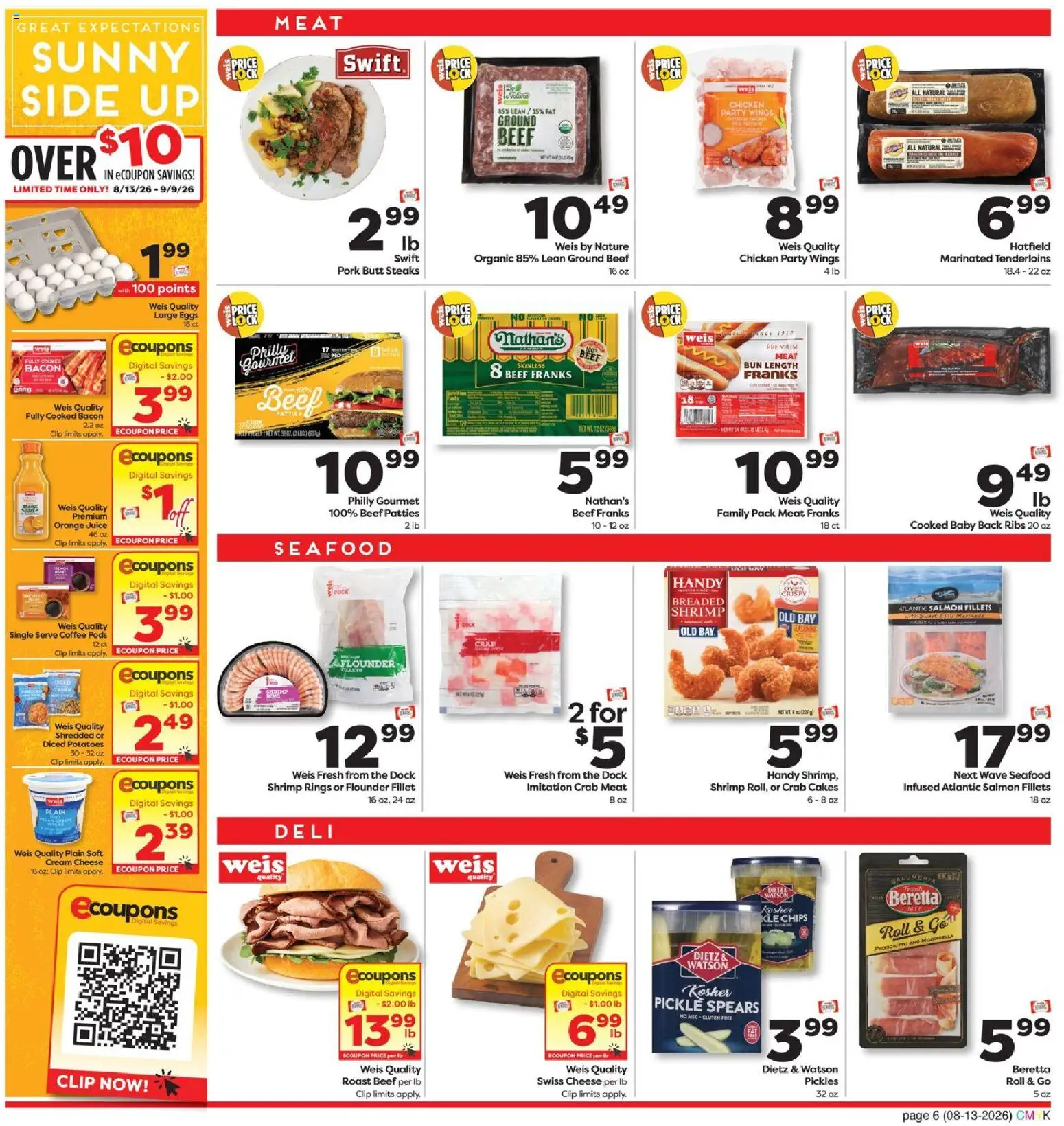 Weis Monthly Ad - valid from 08/13/2026 | Page: 9 | Products: Orange juice, Pork, Potatoes, Mozzarella