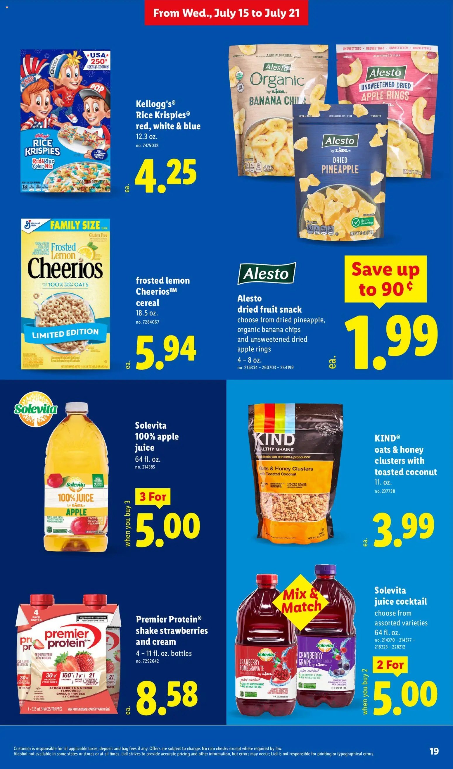 Lidl Weekly Ad - valid from 07/15/2026 | Page: 19 | Products: Juice, Pineapple, Strawberries, Chips