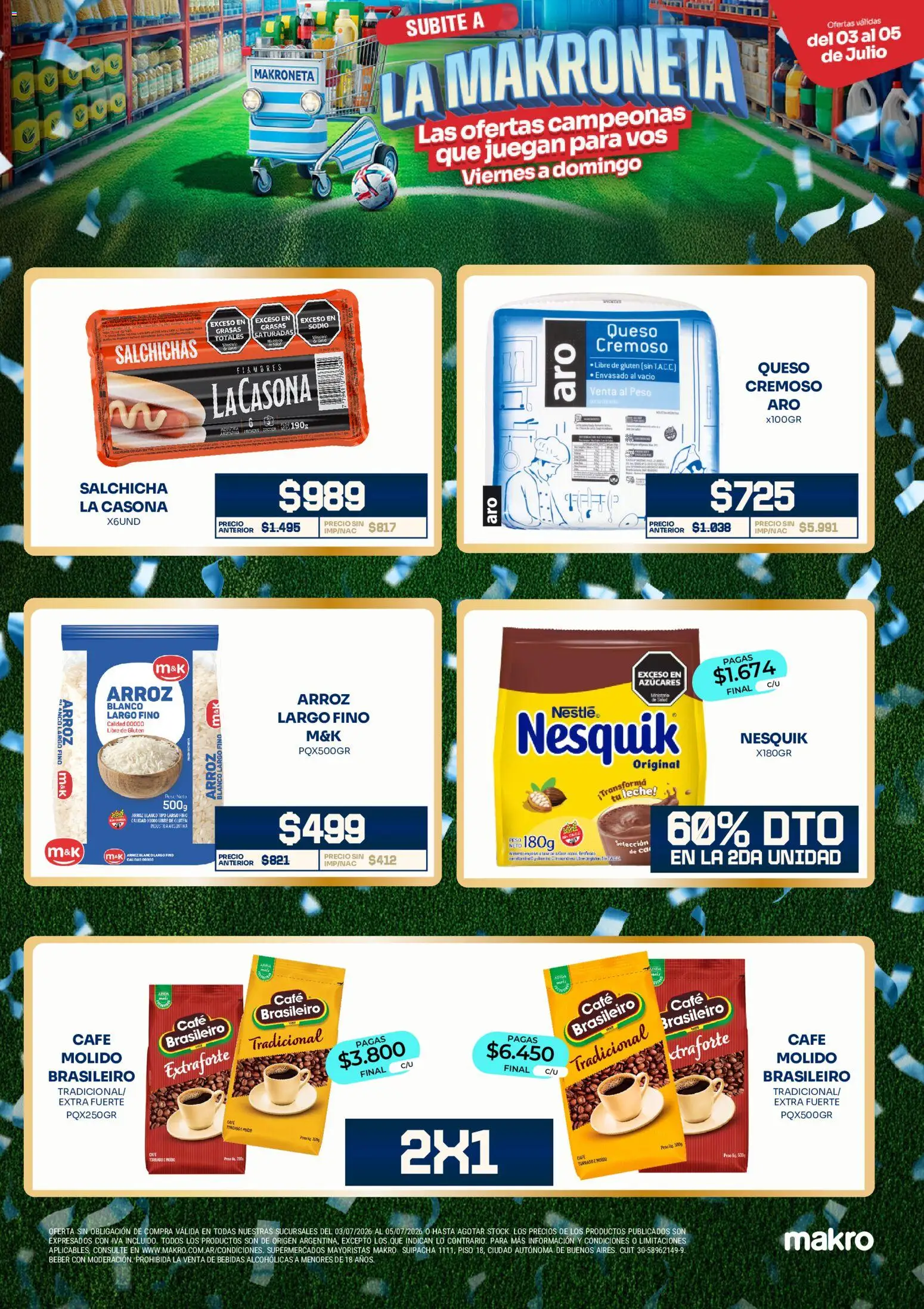 Makro ofertas │ válido desde el 03/07/2026 | Página: 2 | Productos: Salchicha, Leche, Queso, Arroz