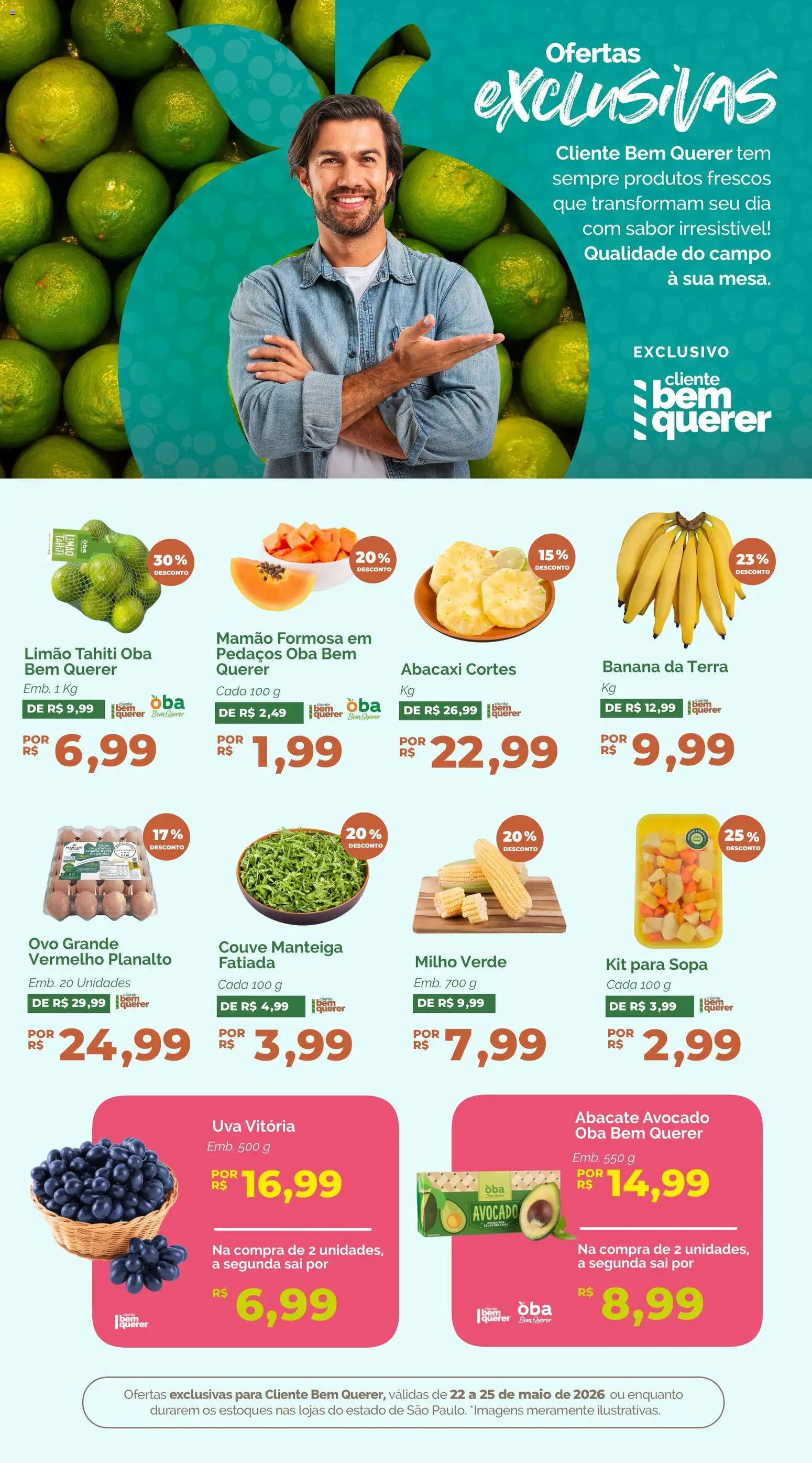 Oba Hortifruti Folheto - válido de 22.05.2026 | Página: 3 | Produtos: Manteiga, Abacaxi, Mamão, Couve