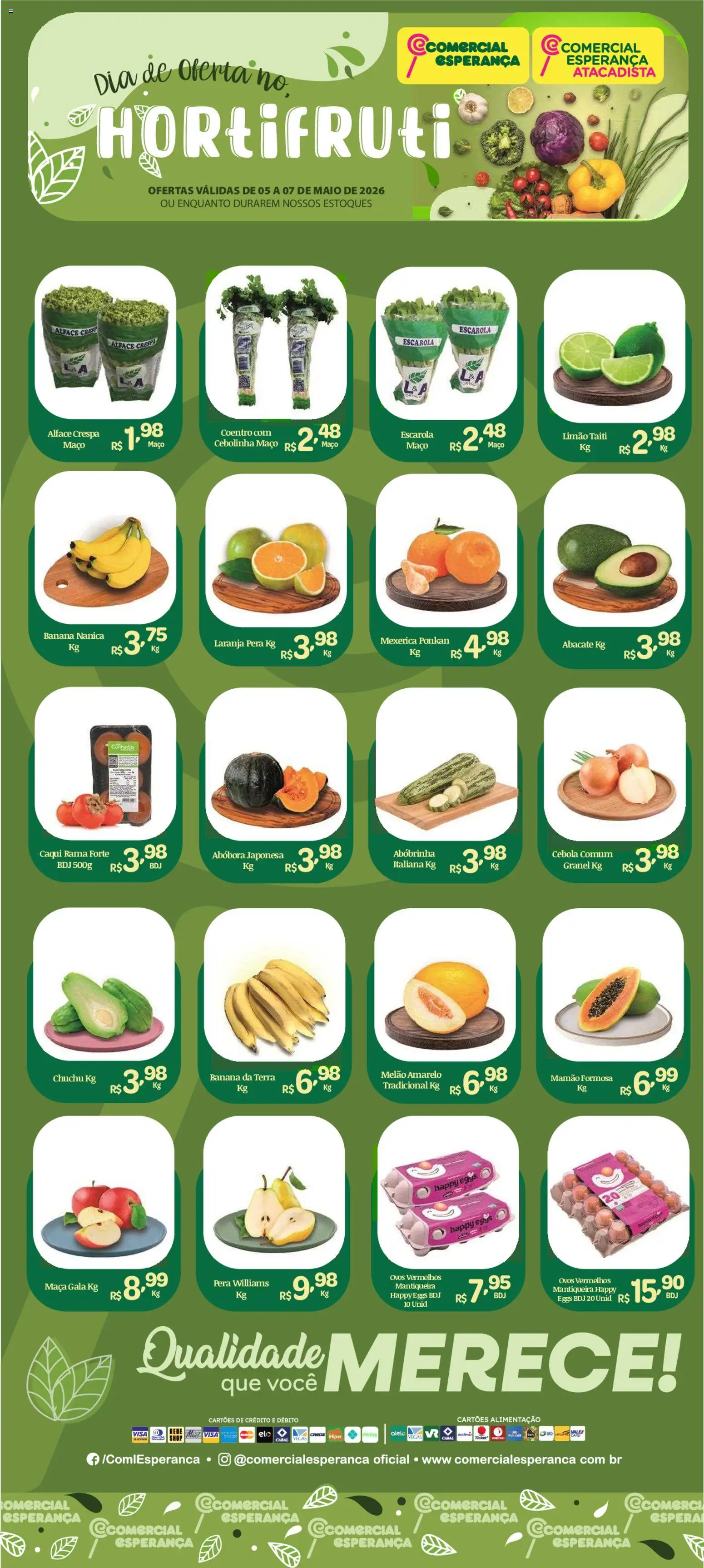 Comercial Esperança Folheto - válido de 05.05.2026 | Página: 1 | Produtos: Melão, Ovos, Mamão, Alface