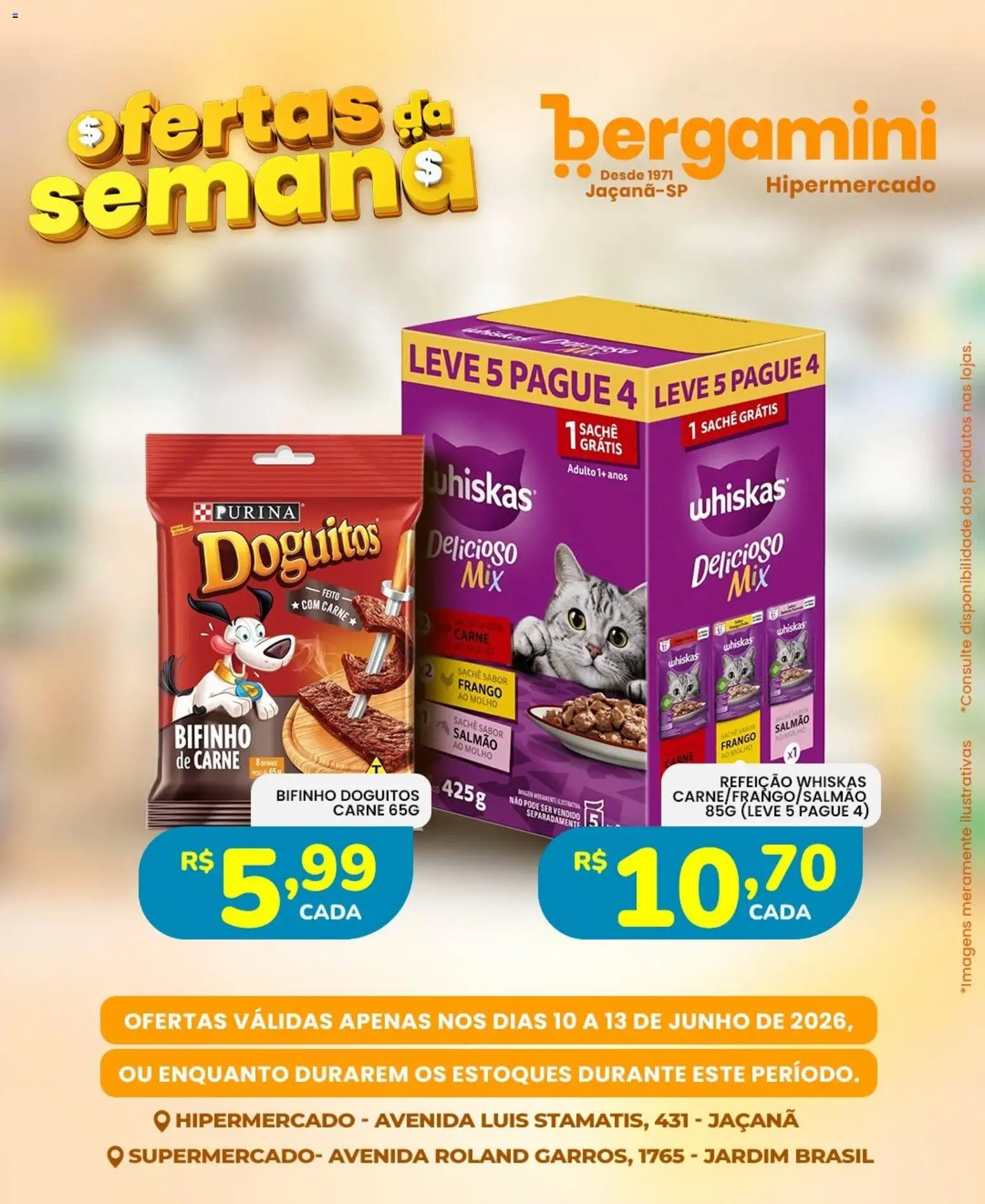 Supermercado Bergamini Folheto - válido de 10.06.2026 | Página: 18 | Produtos: Salmão, Carne, Frango