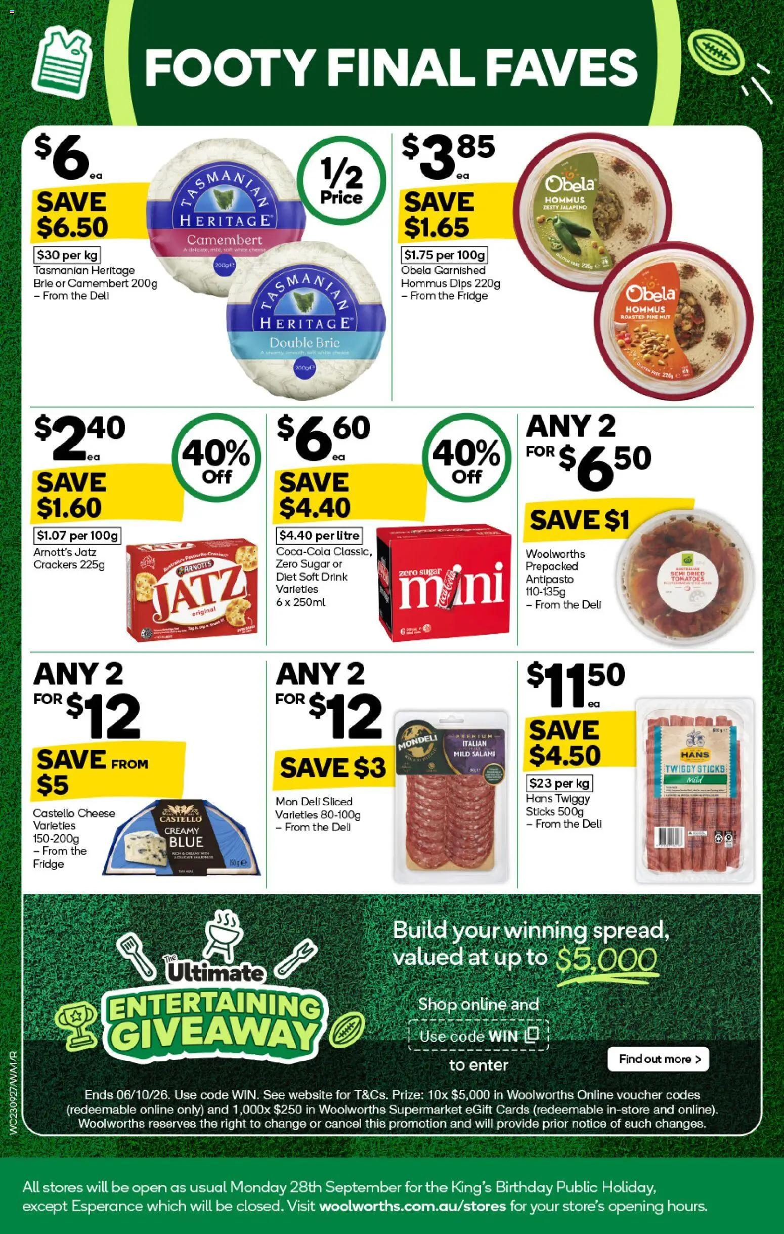 Woolworths catalogue - valid from 23/09/2026 | Page: 4 | Products: Crackers, Camembert, Sugar, Fridge