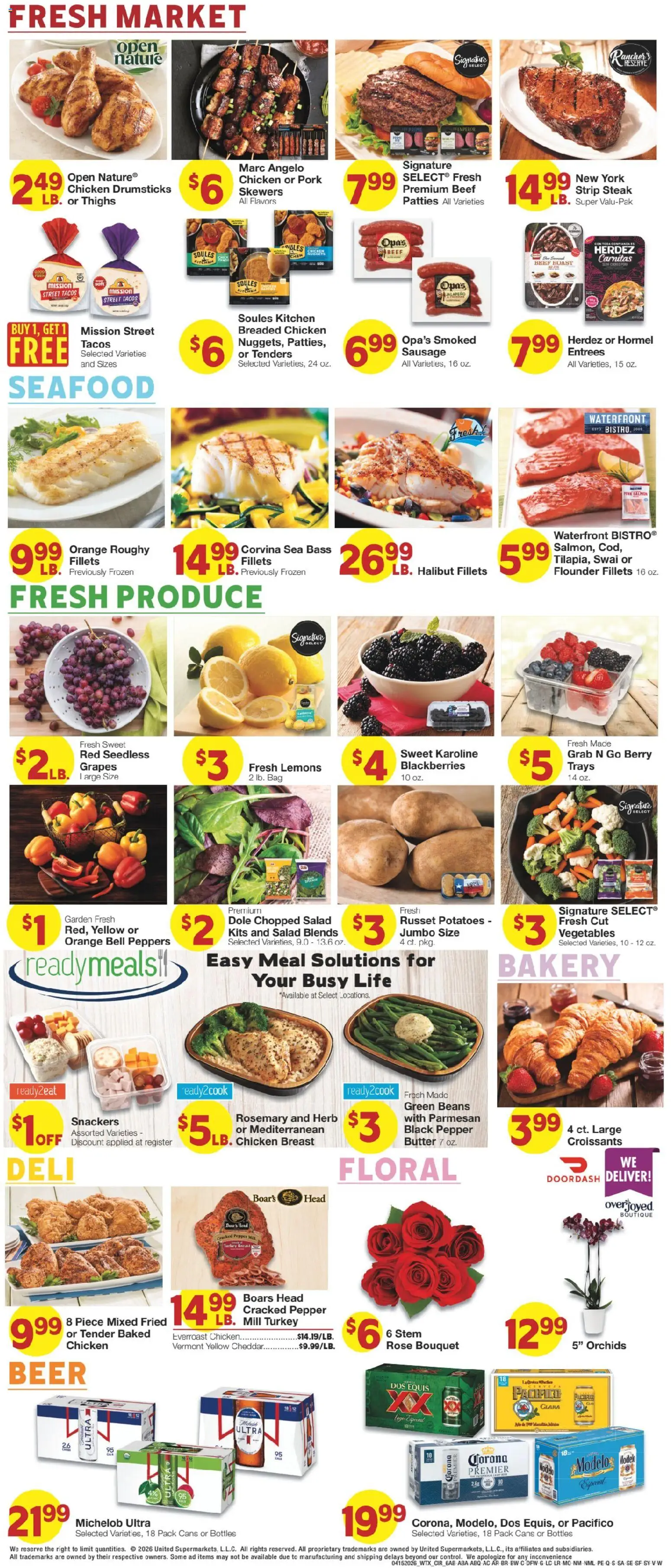 United Supermarkets Weekly Ad - valid from 15.04.2026 | Page: 6 | Products: Bakery, Peppers, Potatoes, Grapes
