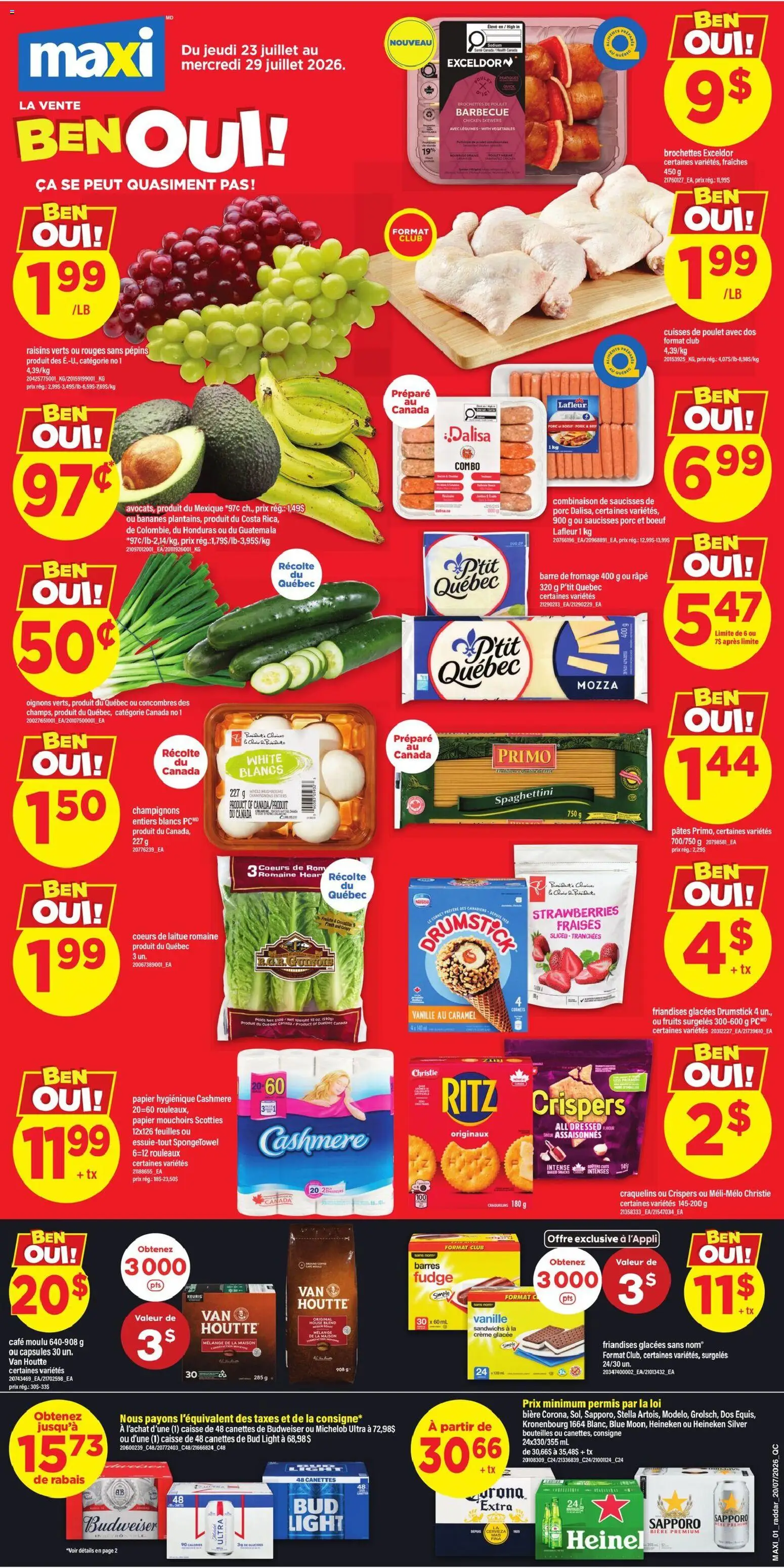 Maxi flyer valid from Jul 23, 2026 | Page: 1 | Products: Strawberries, Chicken