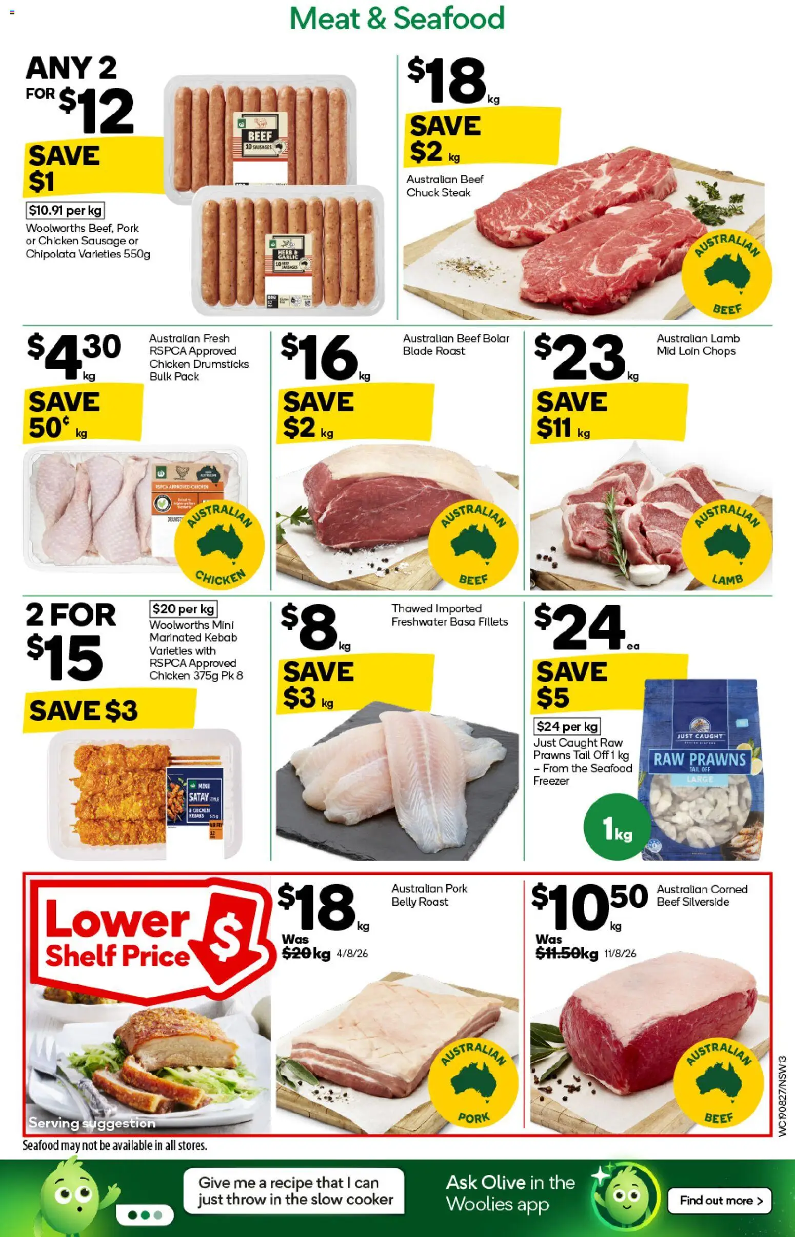Woolworths catalogue - valid from 19/08/2026 | Page: 13 | Products: Prawns, Seafood, Sausage, Drumsticks